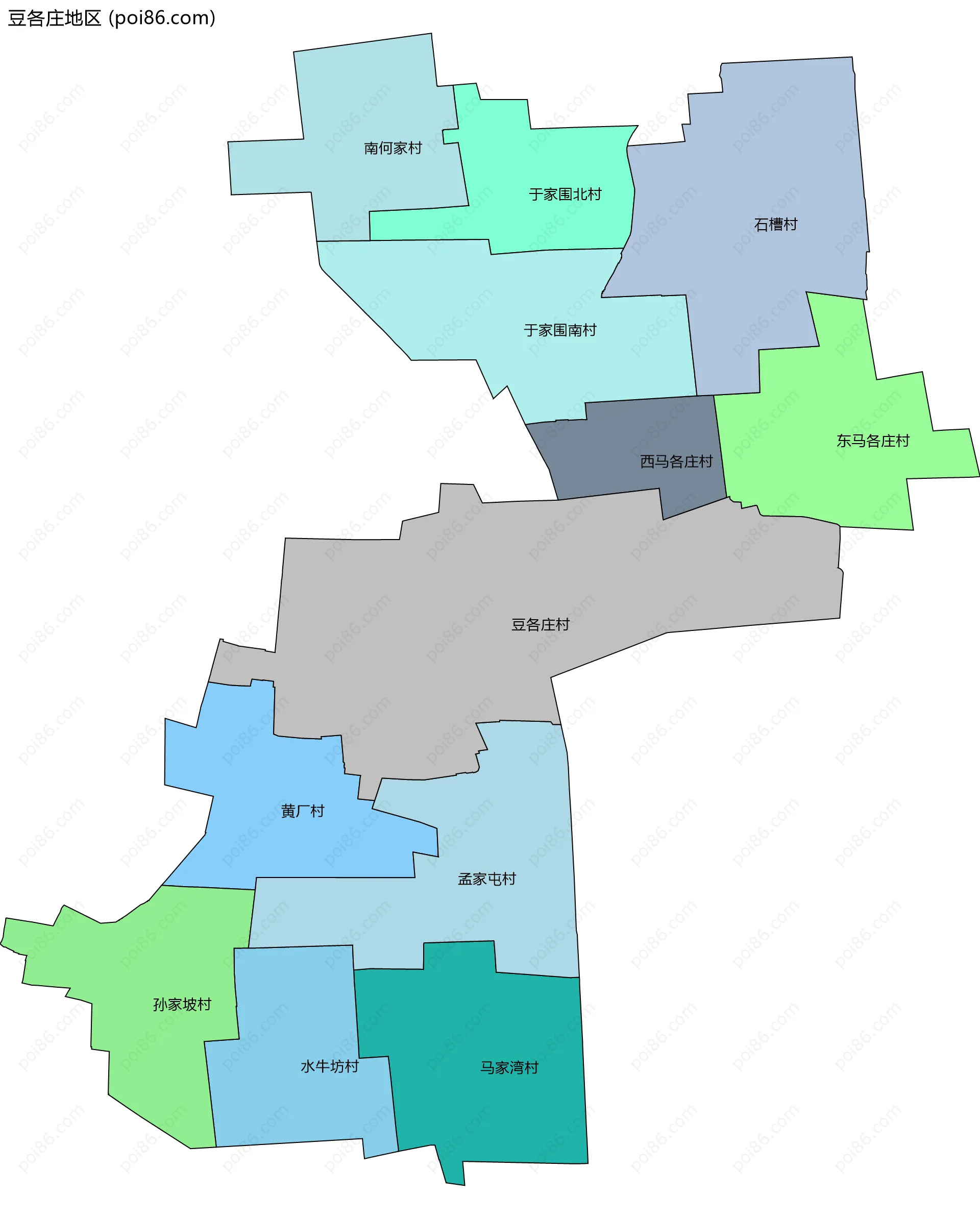 豆各庄地区边界地图(五级行政区划)