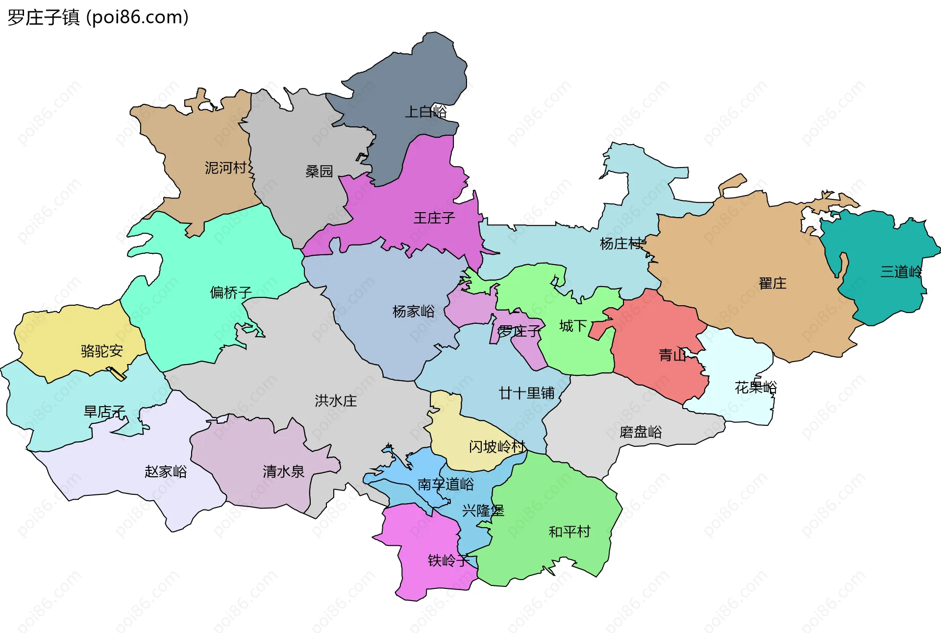 罗庄子镇边界地图(五级行政区划)