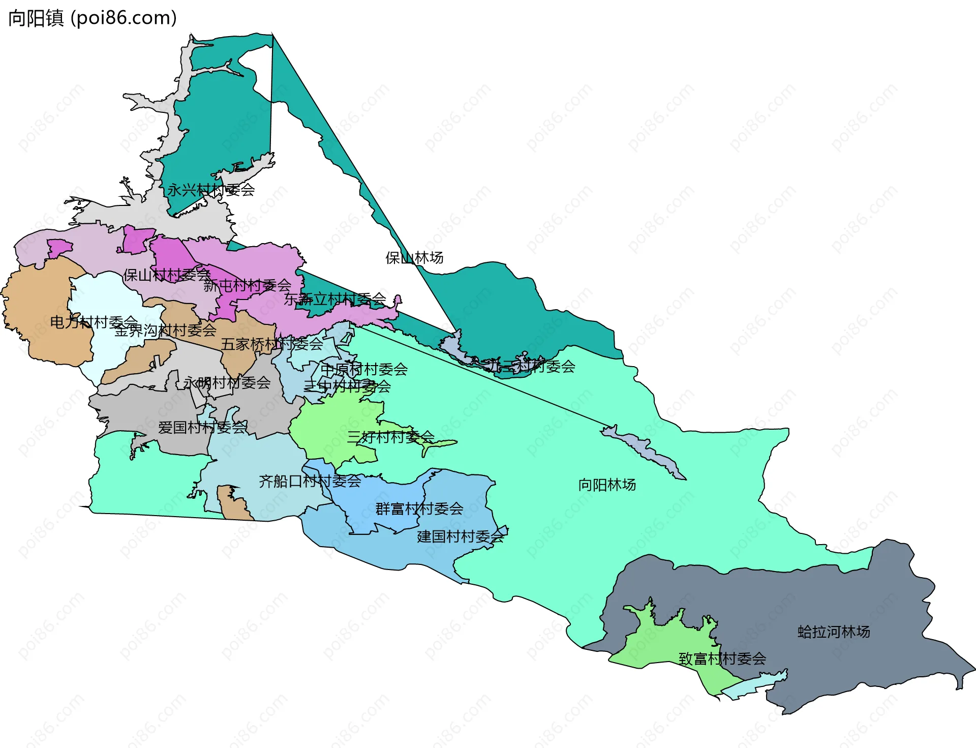 向阳镇边界地图(五级行政区划)