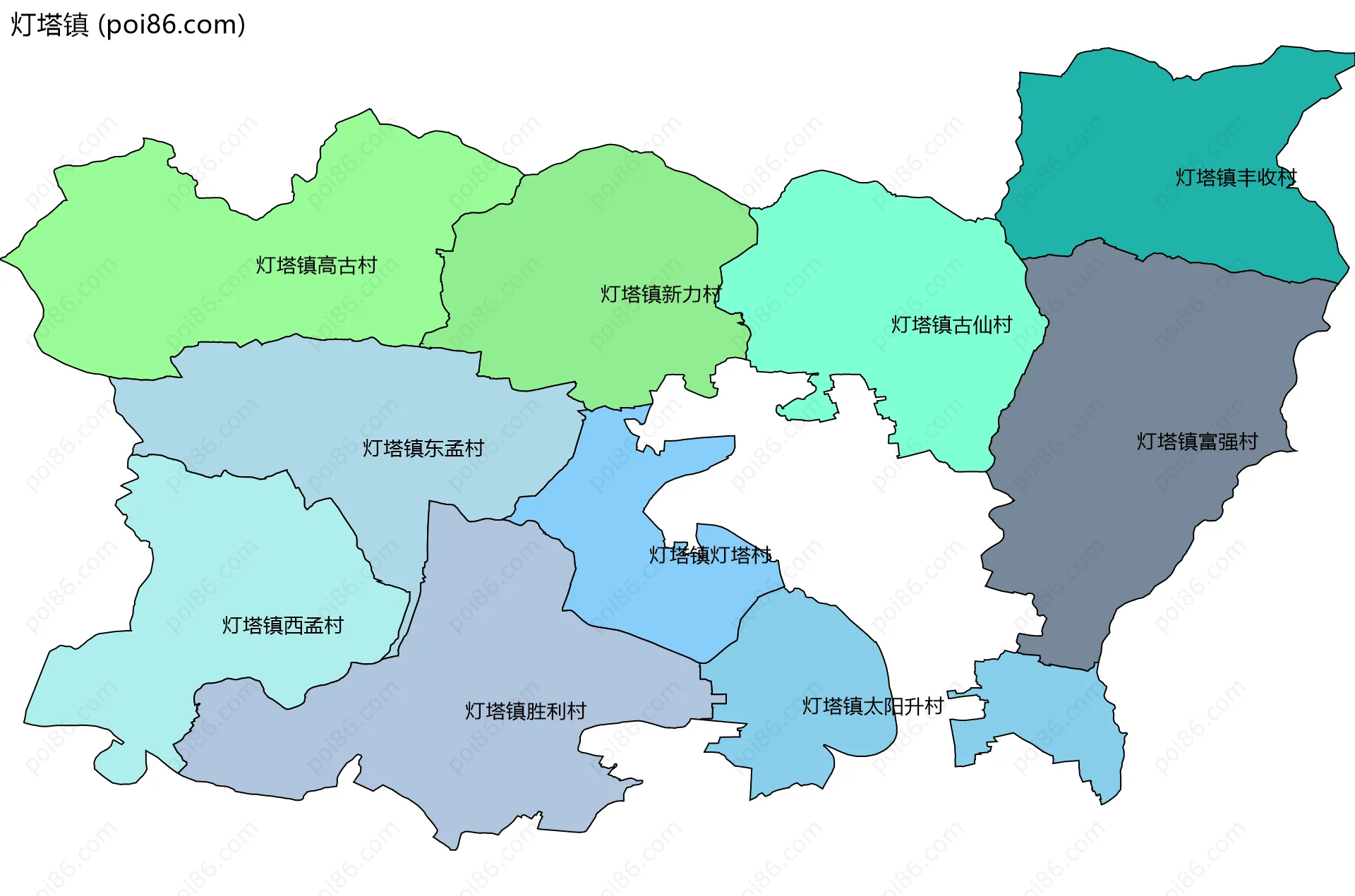 灯塔镇边界地图(五级行政区划)