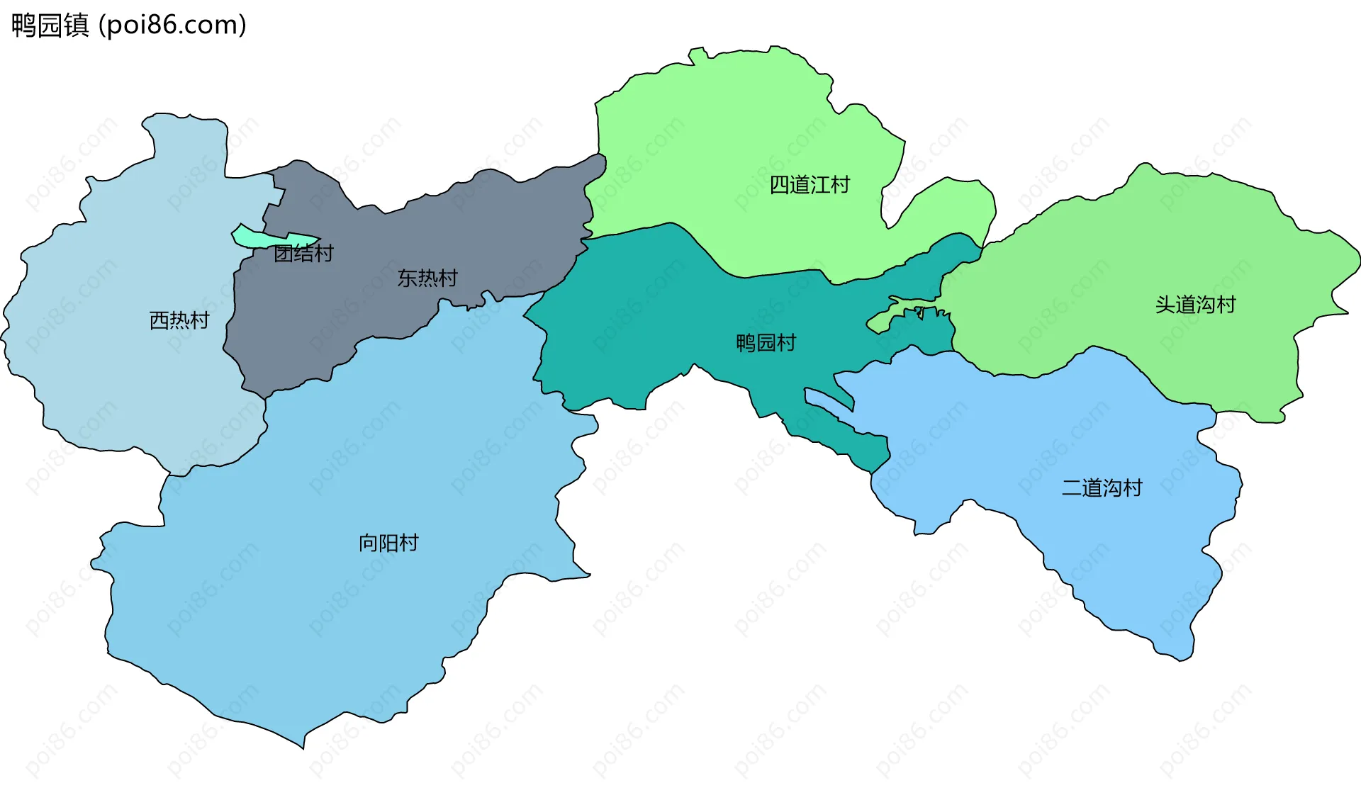 鸭园镇边界地图(五级行政区划)