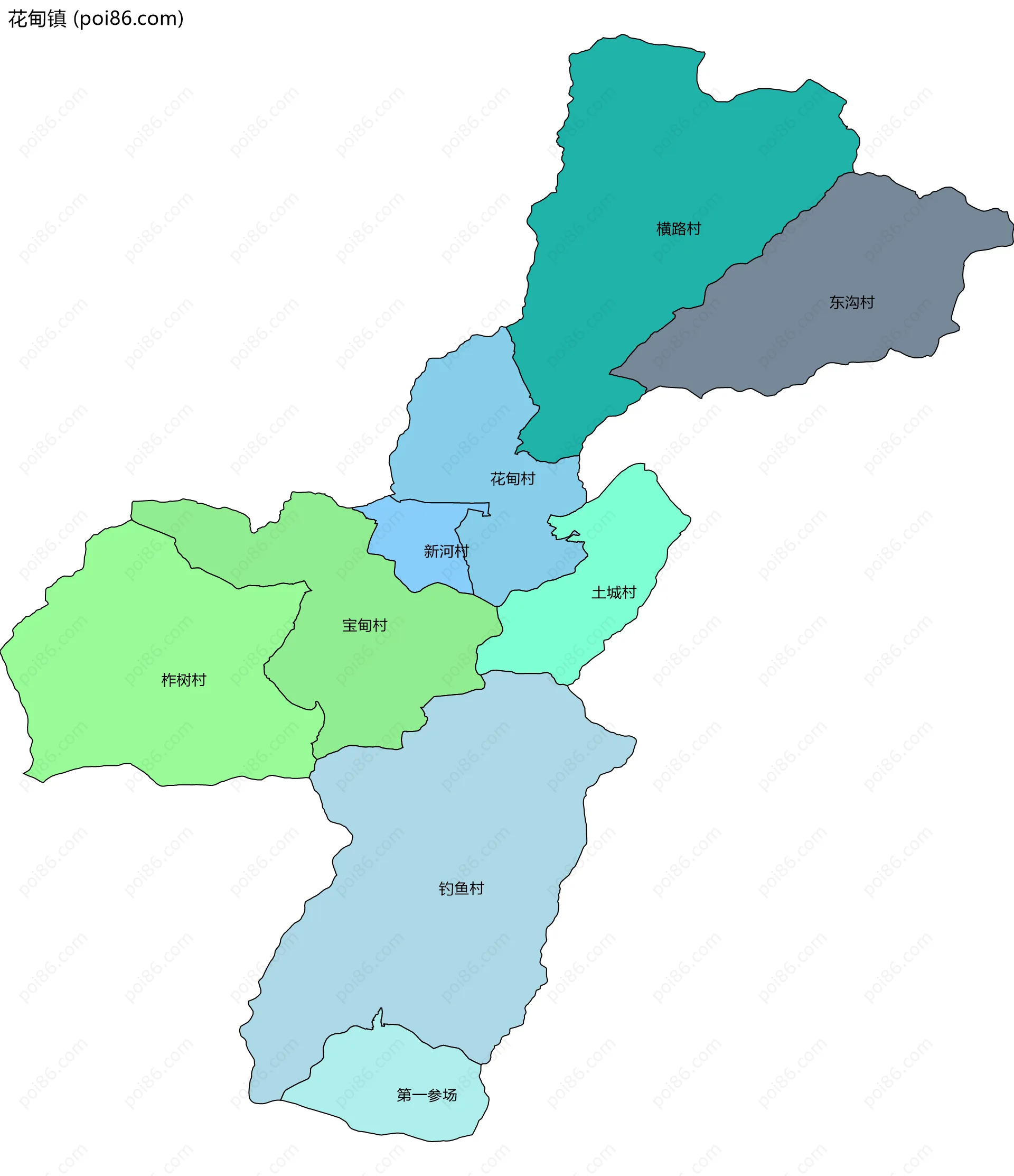 花甸镇边界地图(五级行政区划)