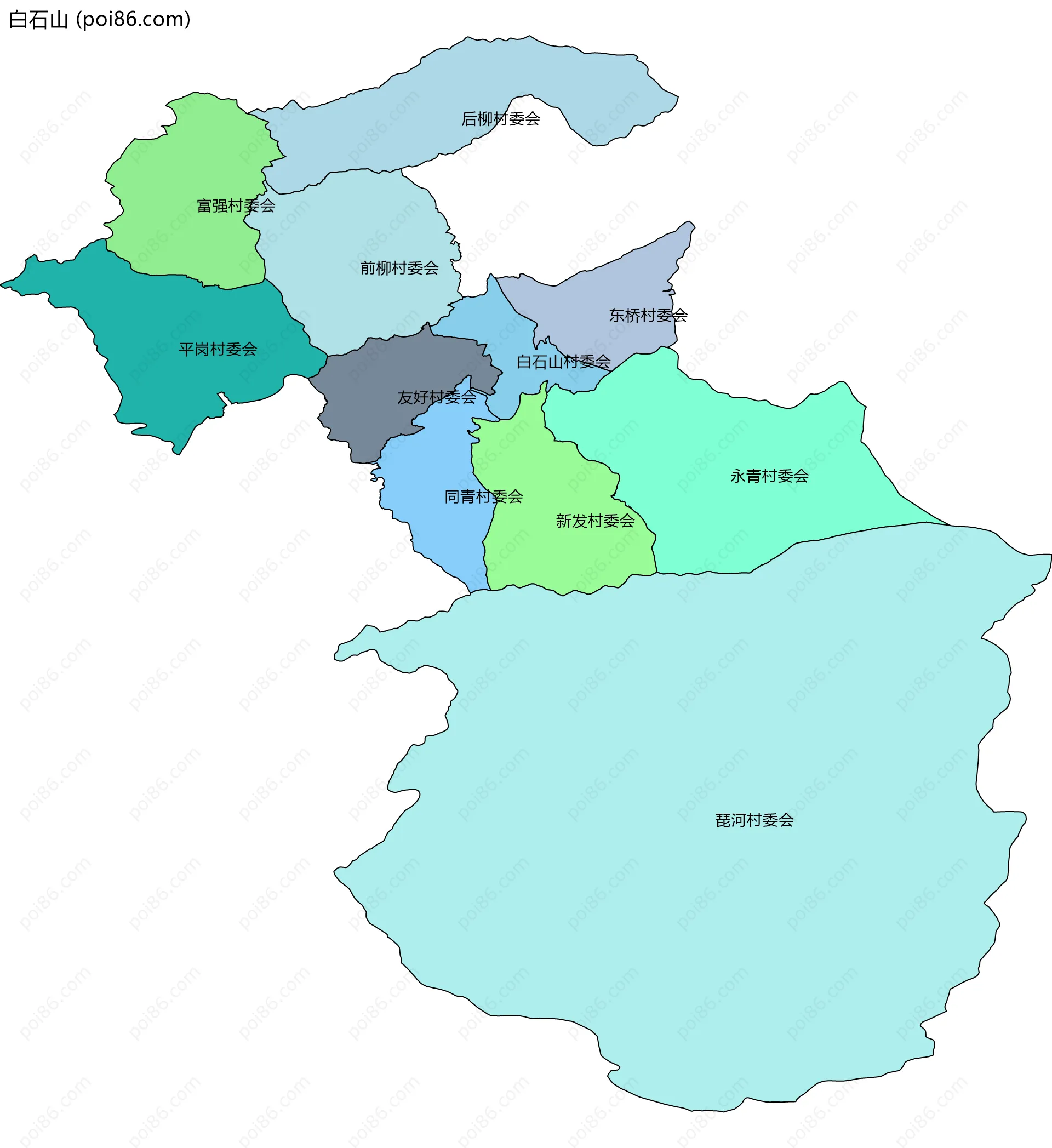 白石山边界地图(五级行政区划)