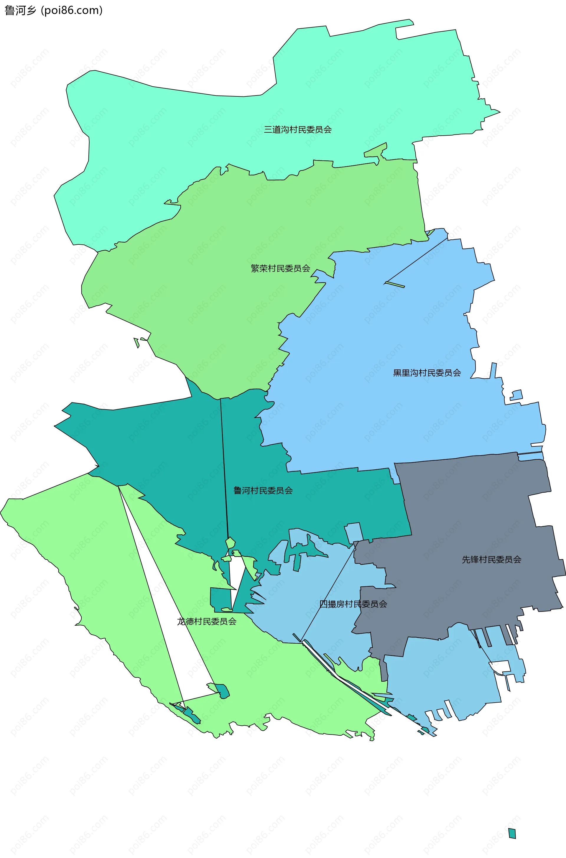 鲁河乡边界地图(五级行政区划)