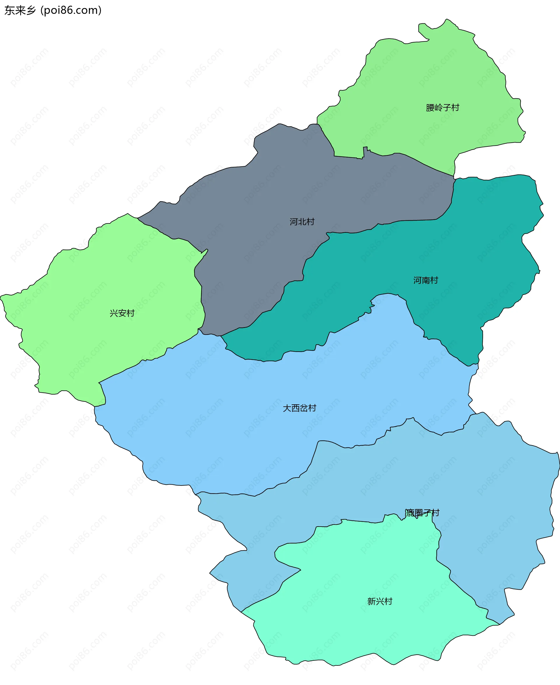 东来乡边界地图(五级行政区划)