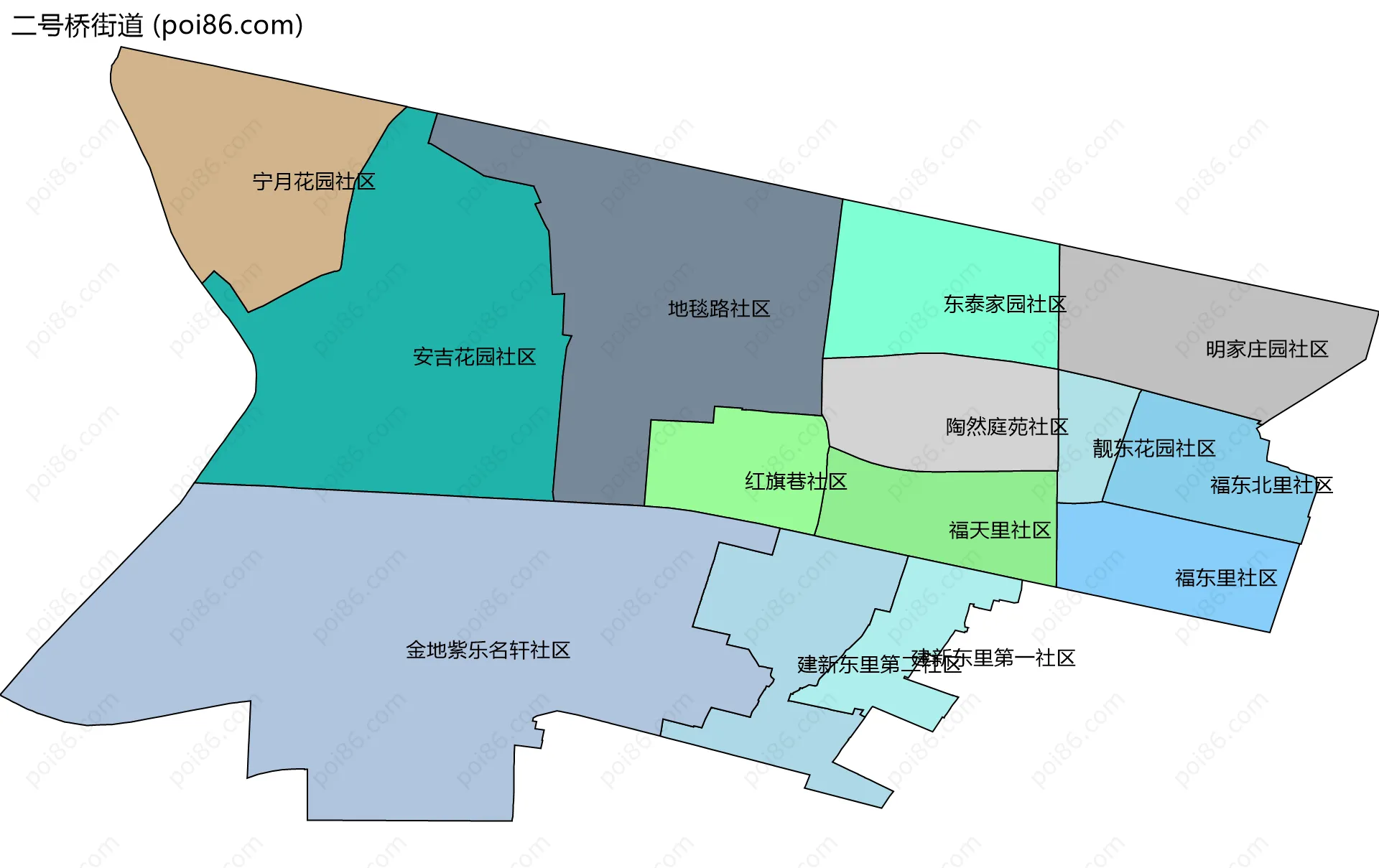 二号桥街道边界地图(五级行政区划)