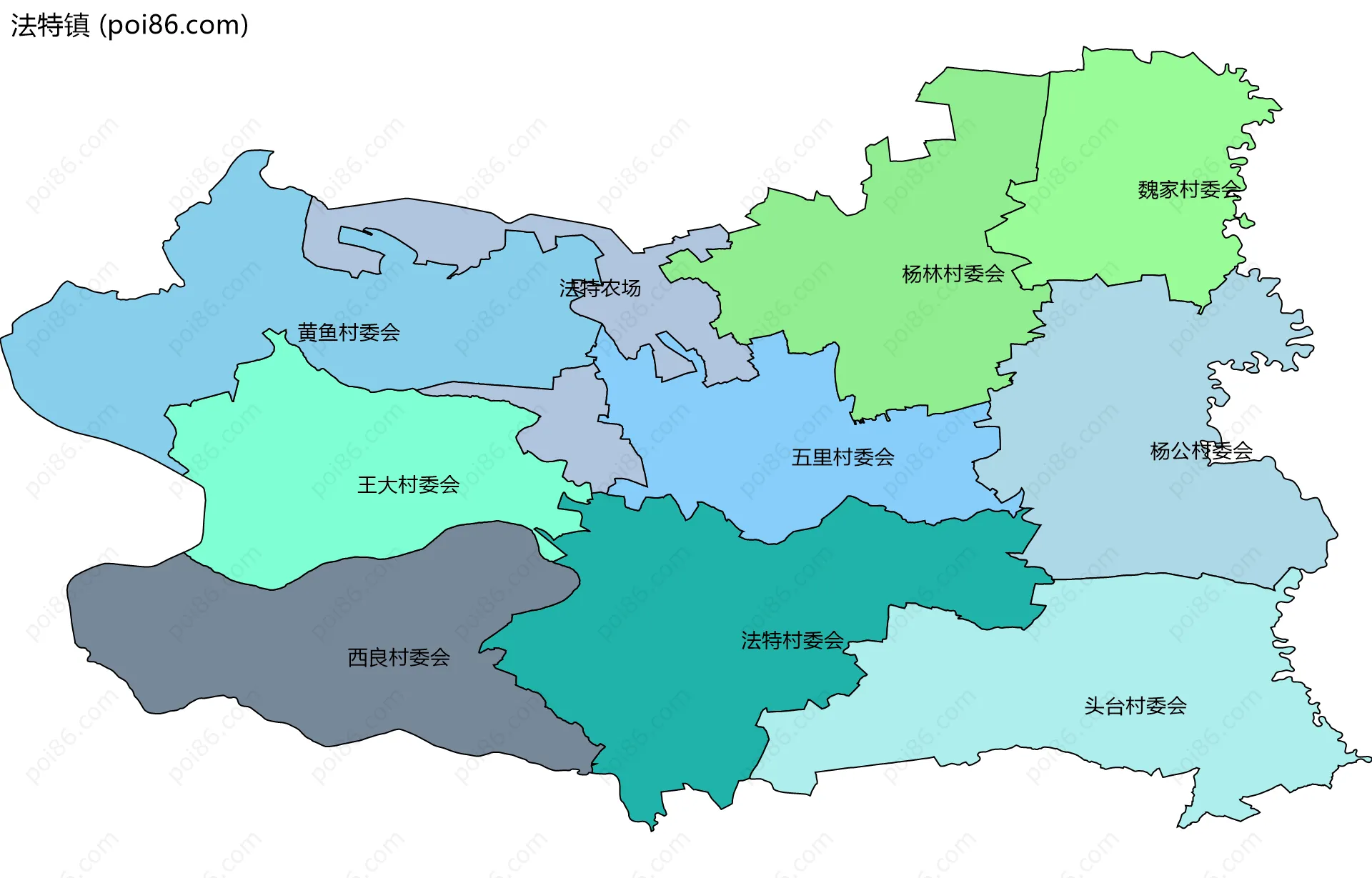 法特镇边界地图(五级行政区划)
