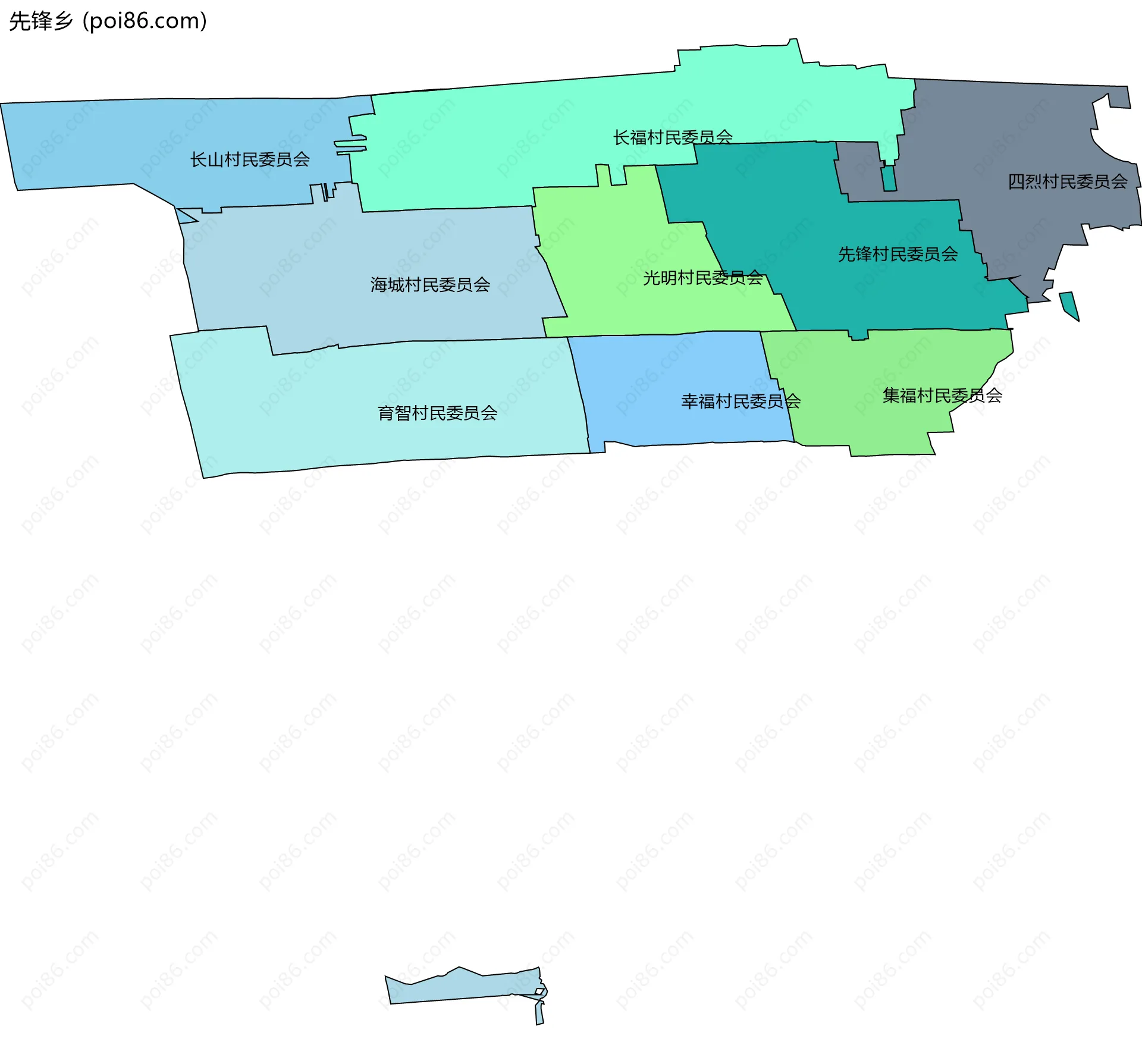 先锋乡边界地图(五级行政区划)