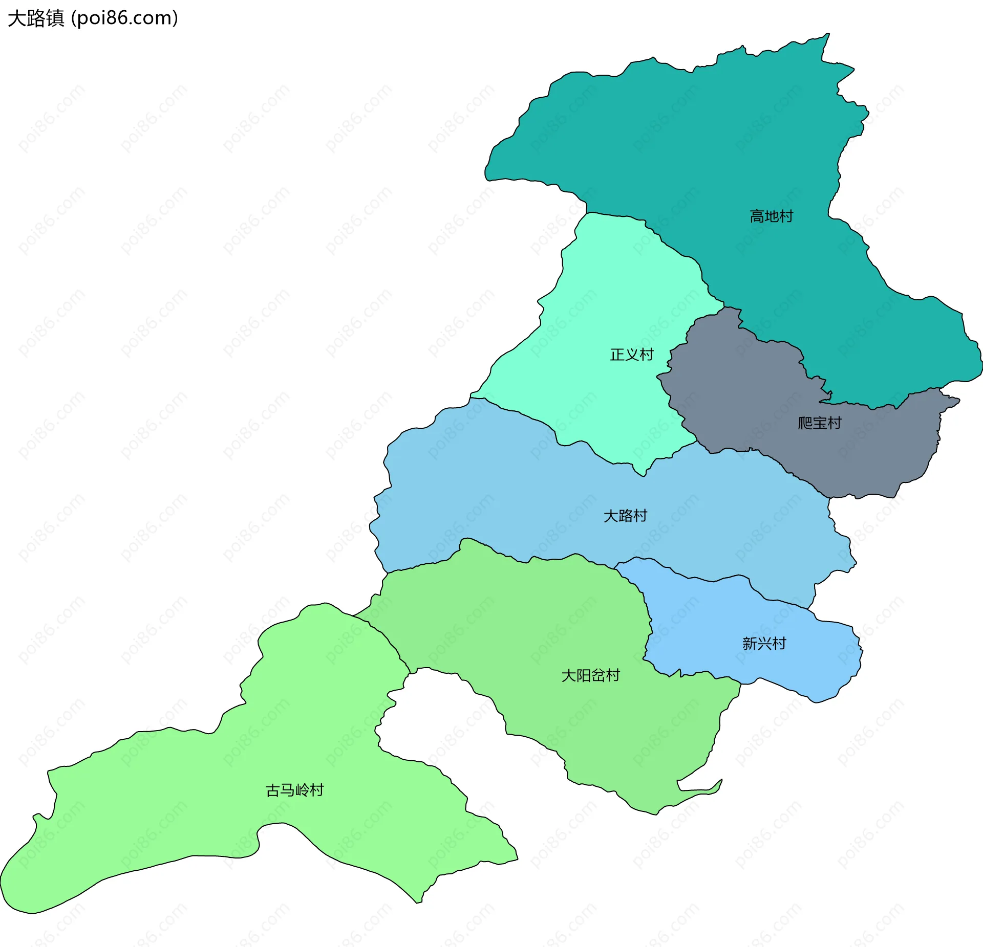 大路镇边界地图(五级行政区划)