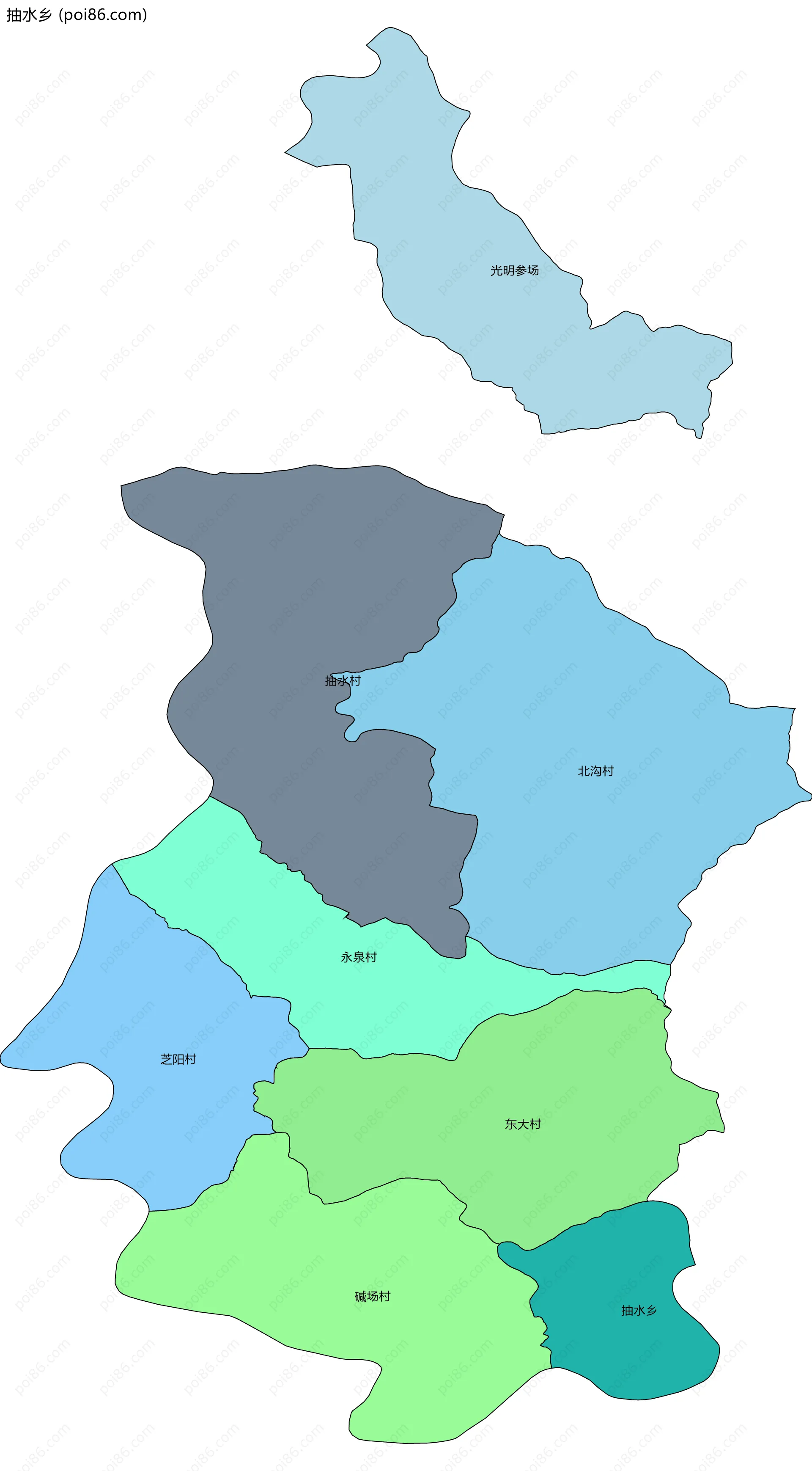 抽水乡边界地图(五级行政区划)