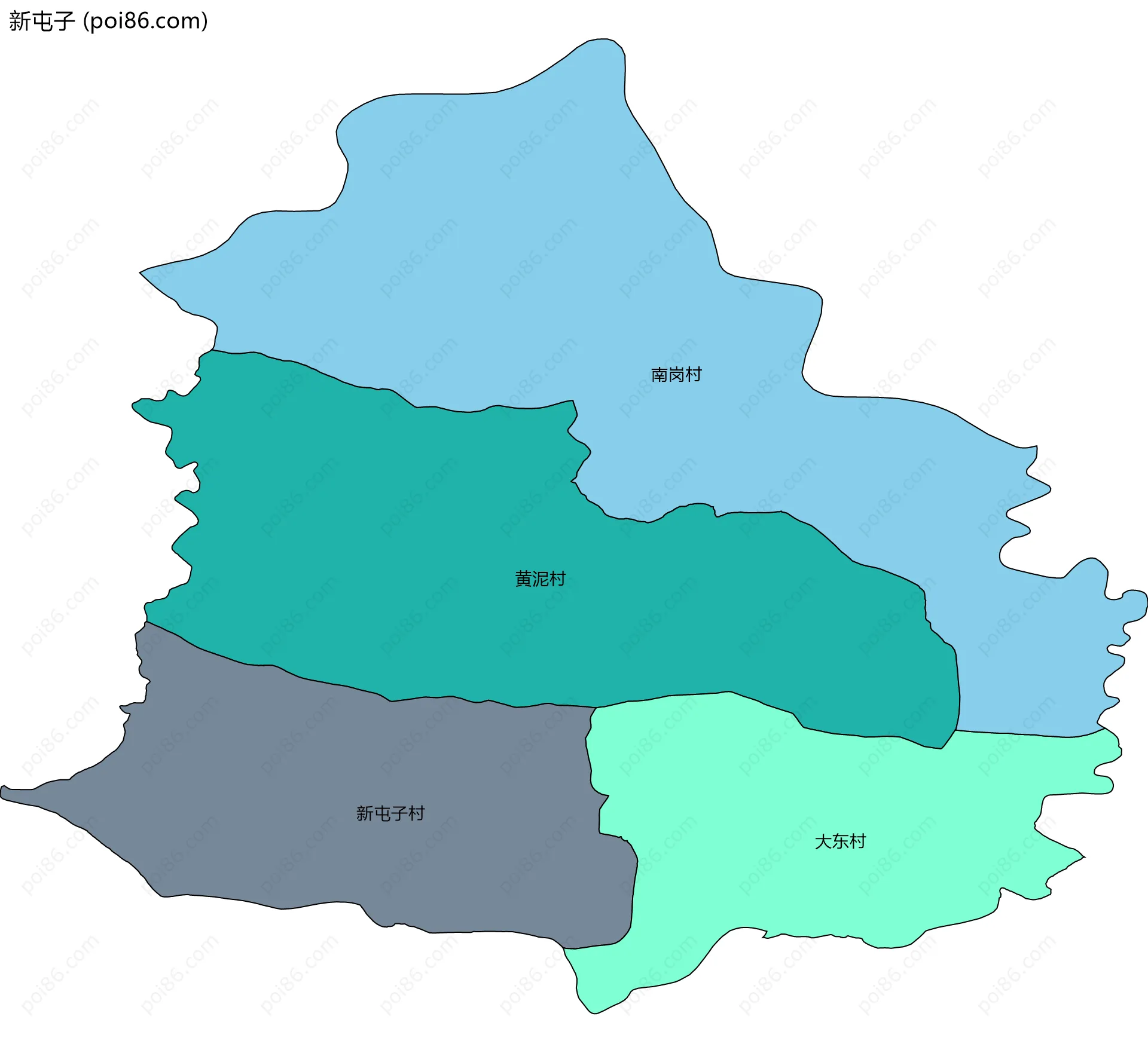 新屯子边界地图(五级行政区划)