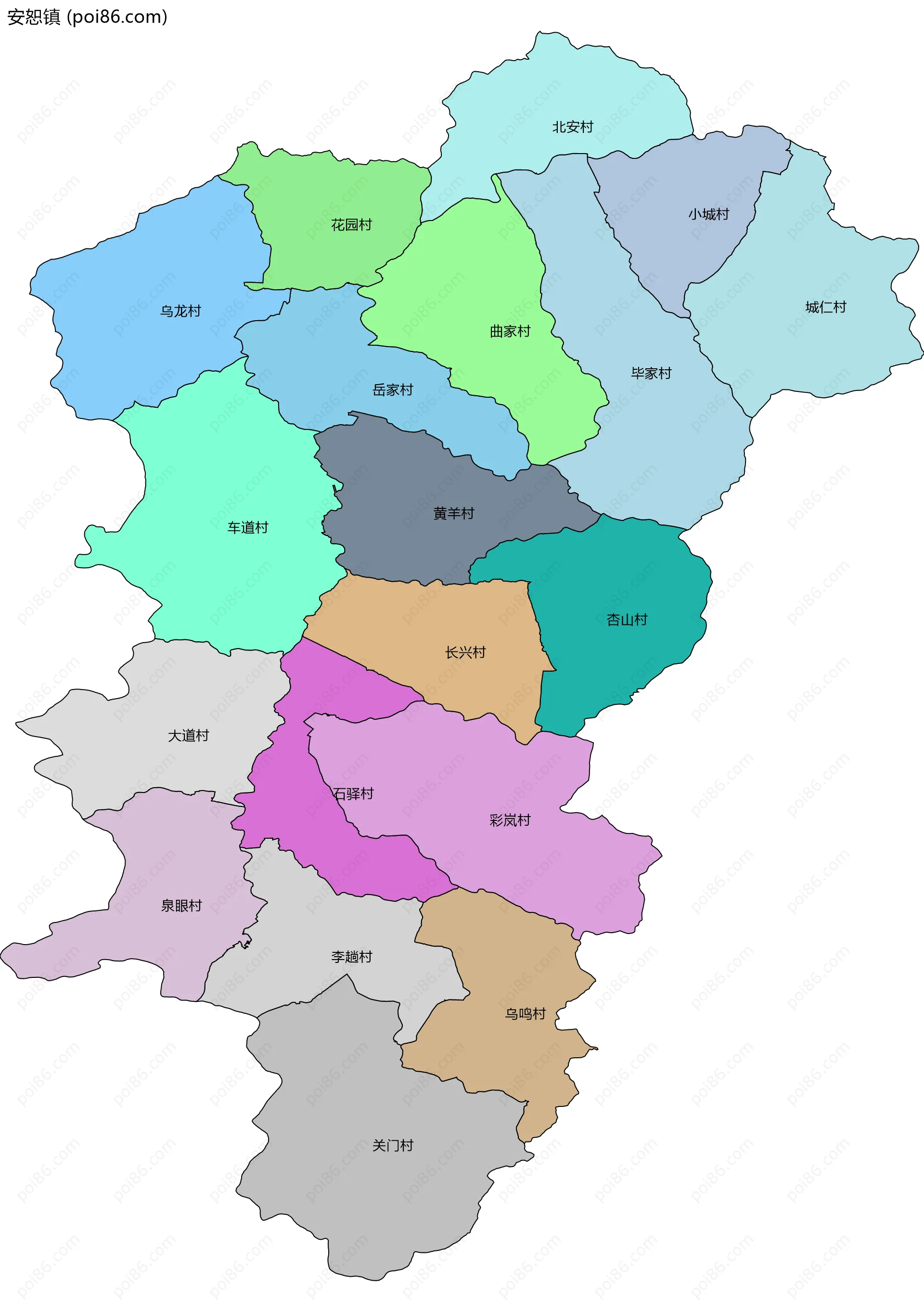 安恕镇边界地图(五级行政区划)