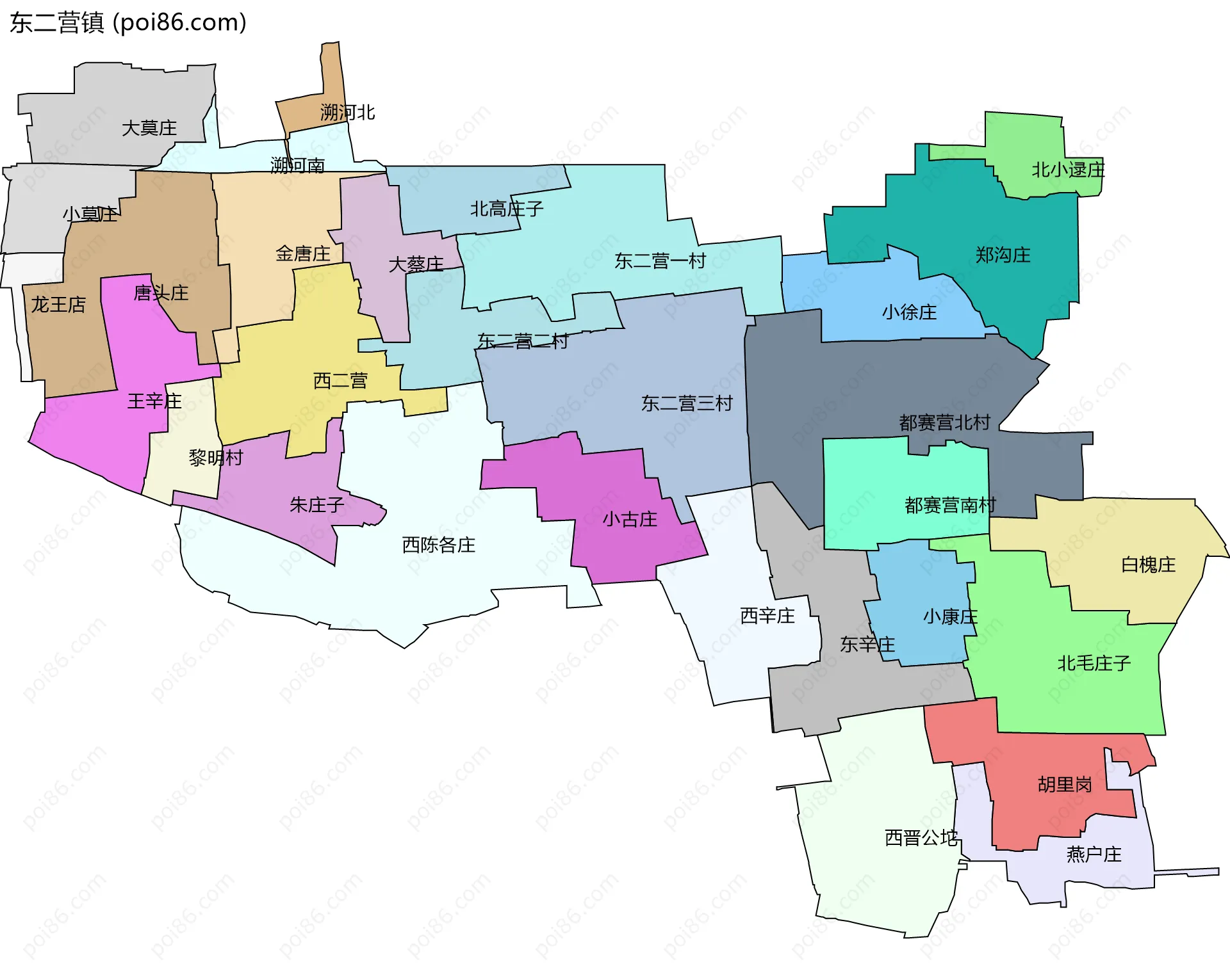 东二营镇边界地图(五级行政区划)