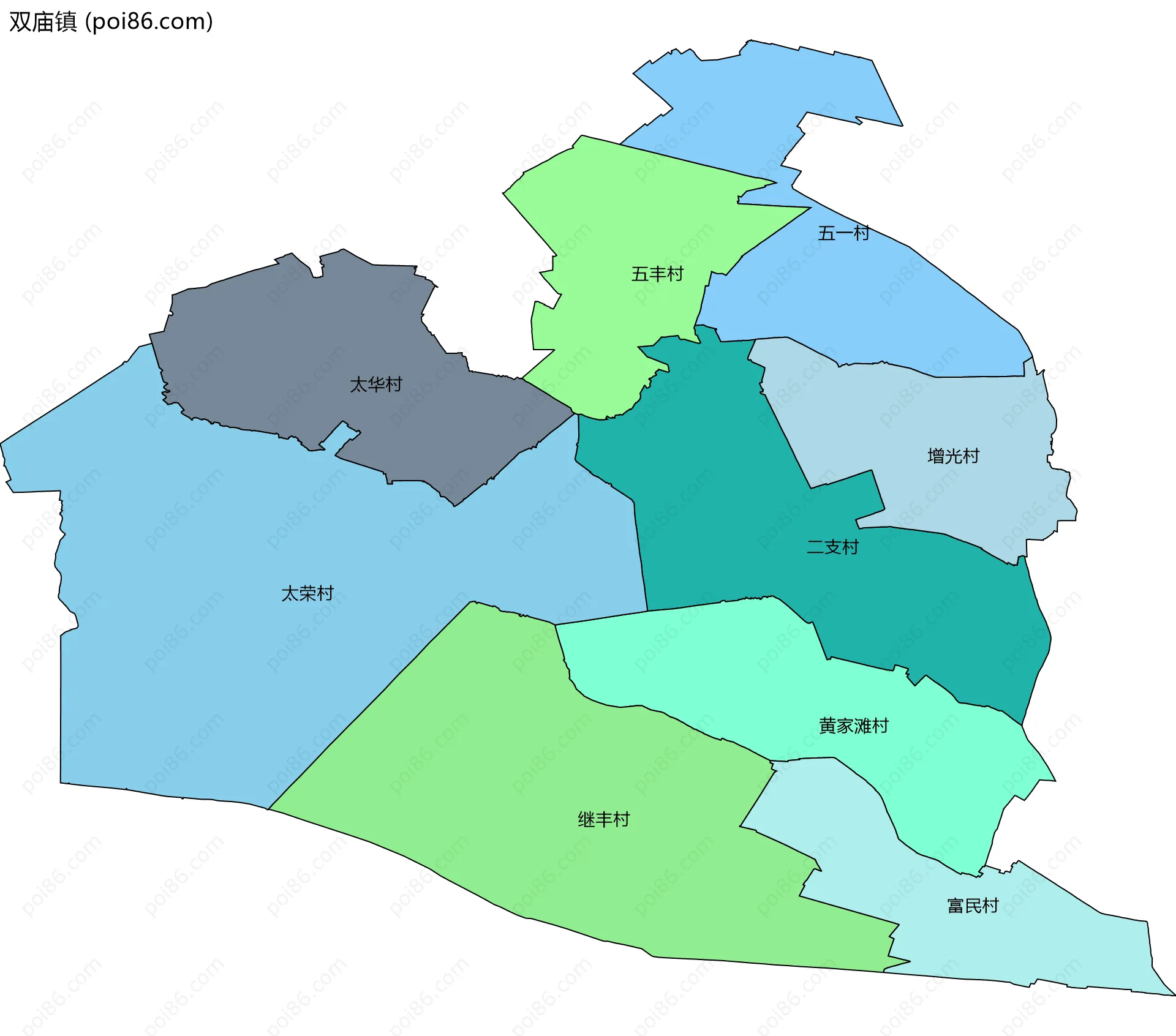 双庙镇边界地图(五级行政区划)