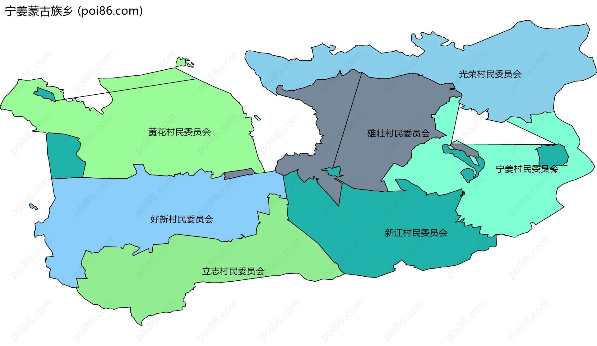 宁姜蒙古族乡边界地图(五级行政区划)