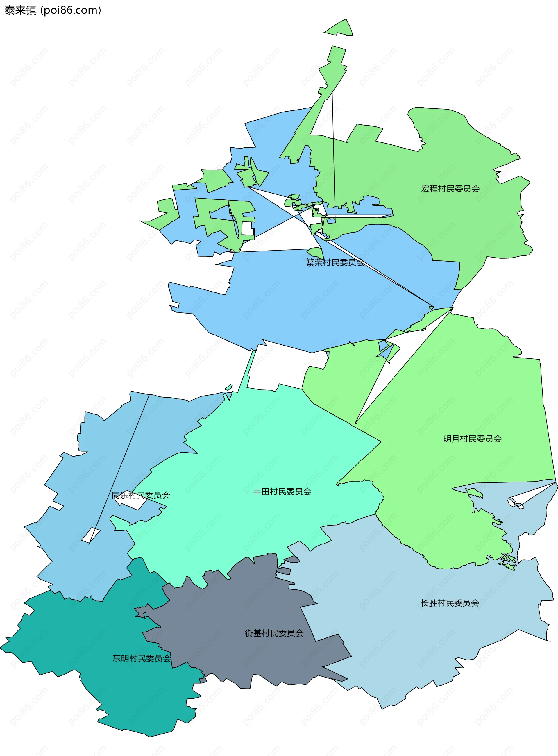 泰来镇边界地图(五级行政区划)