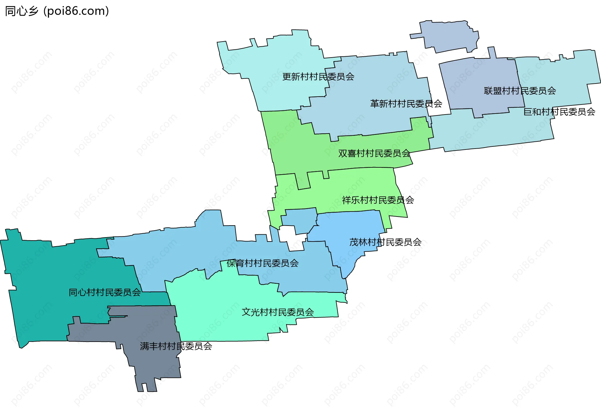 同心乡边界地图(五级行政区划)