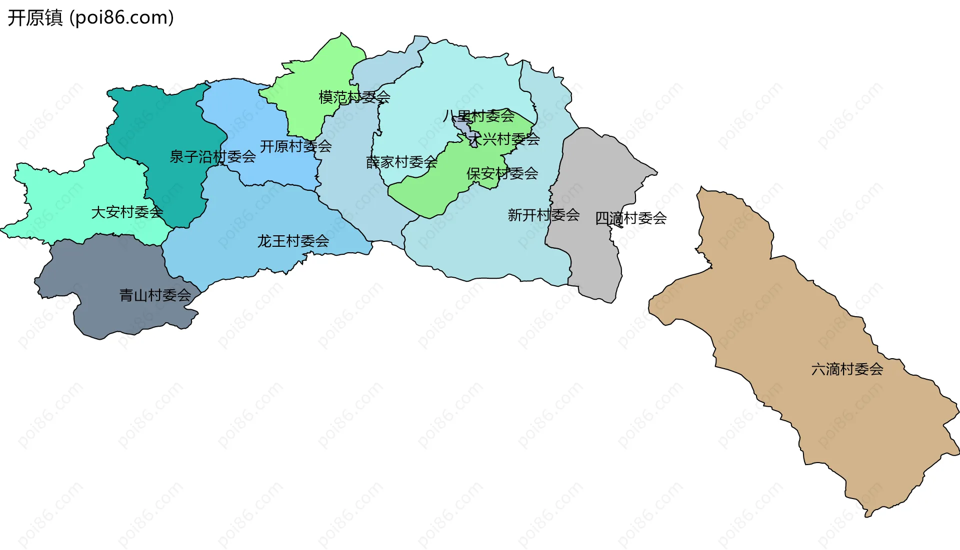 开原镇边界地图(五级行政区划)