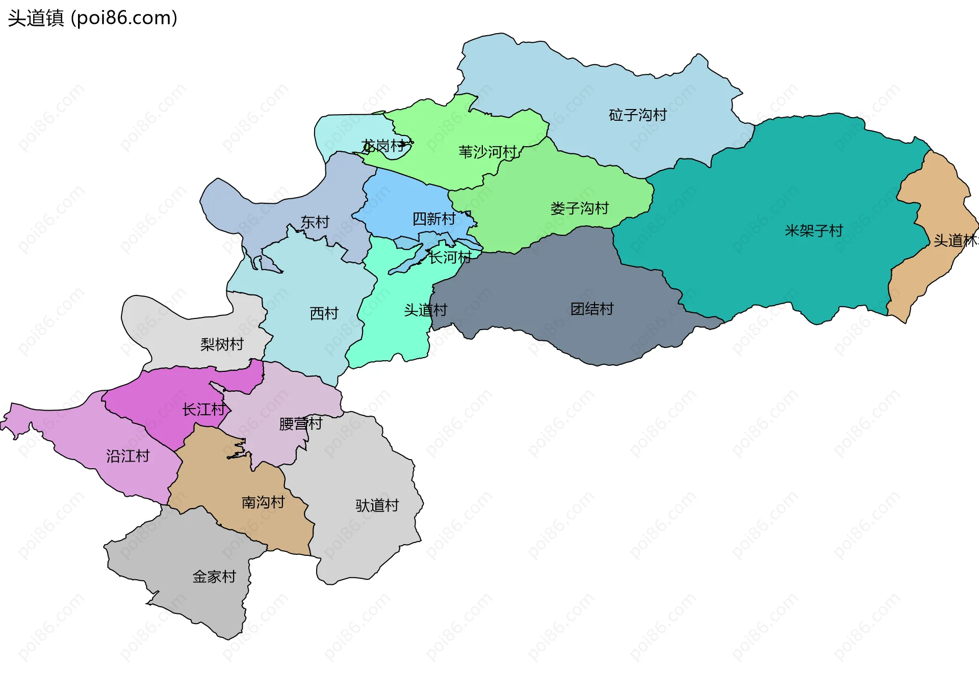 头道镇边界地图(五级行政区划)