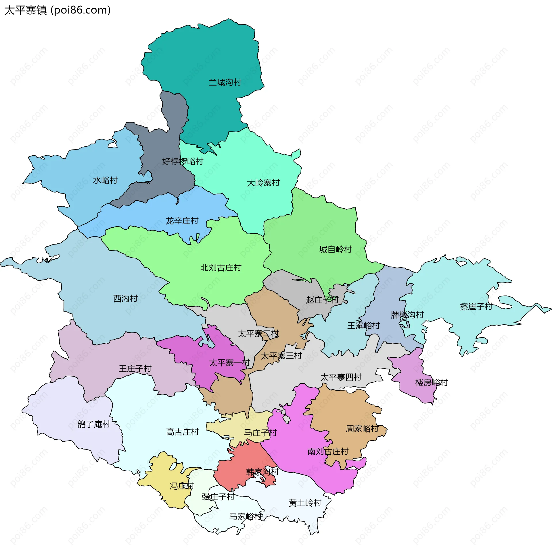 太平寨镇边界地图(五级行政区划)