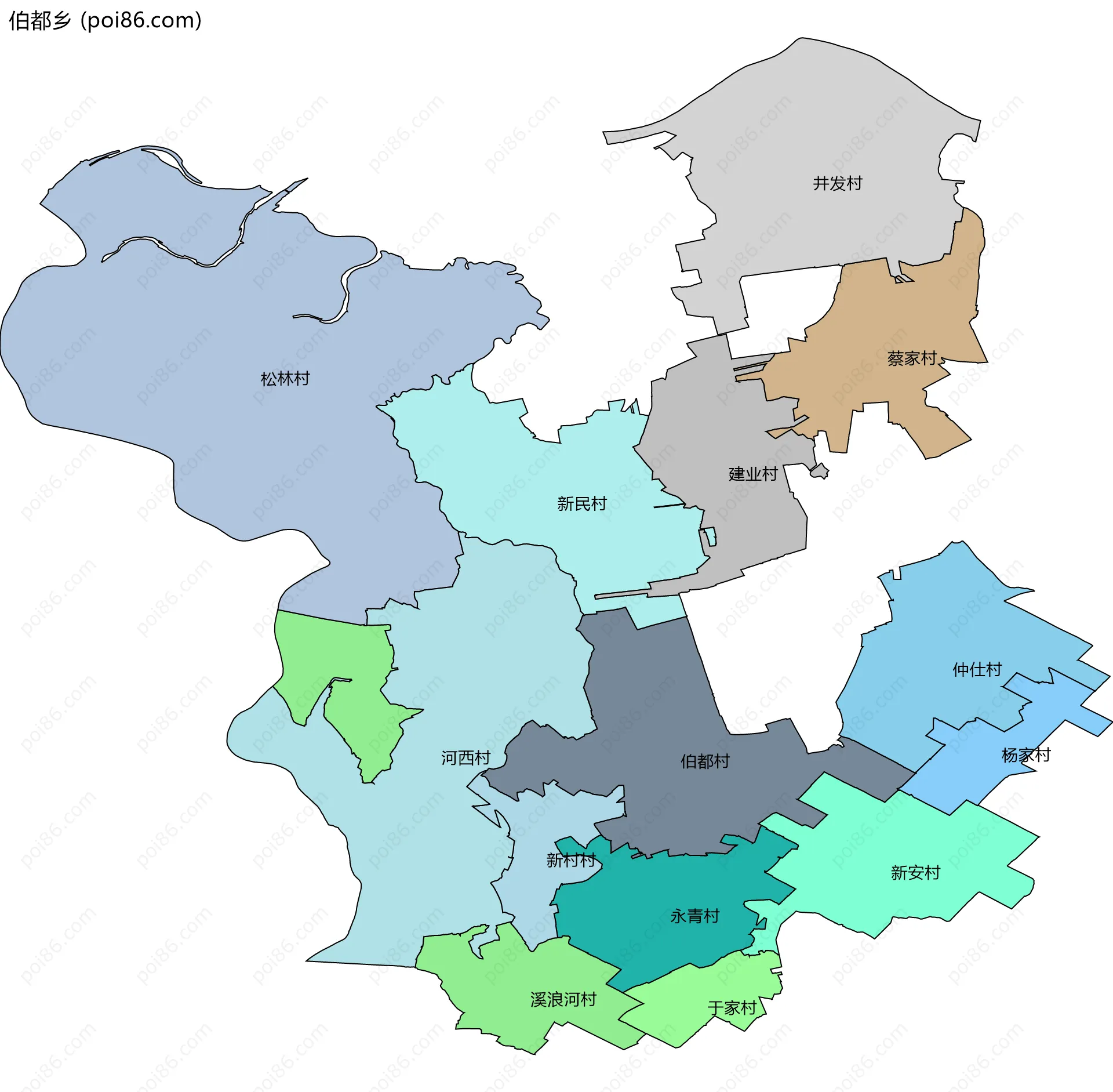 伯都乡边界地图(五级行政区划)