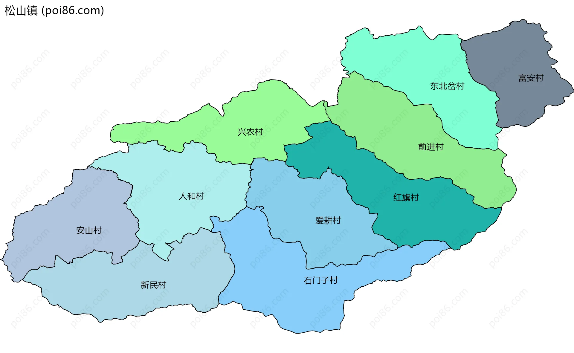 松山镇边界地图(五级行政区划)