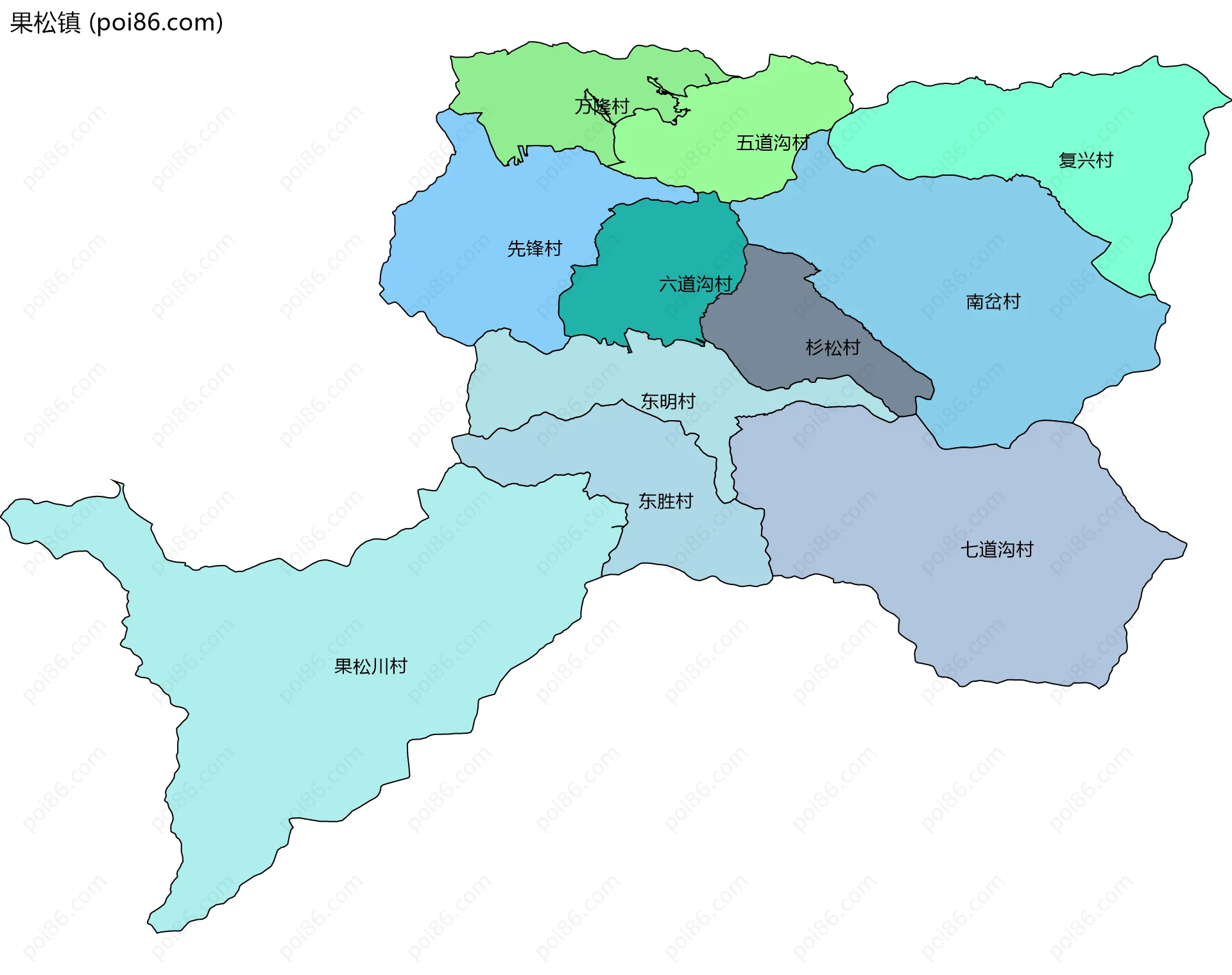 果松镇边界地图(五级行政区划)
