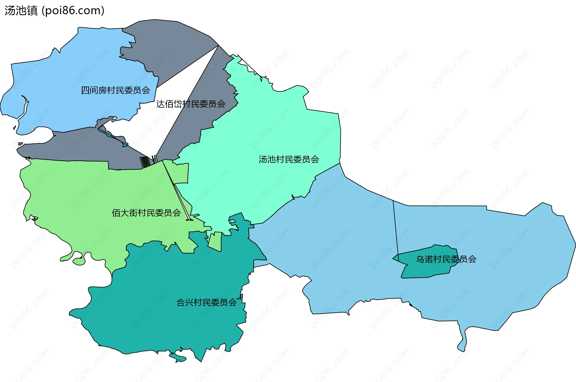 汤池镇边界地图(五级行政区划)