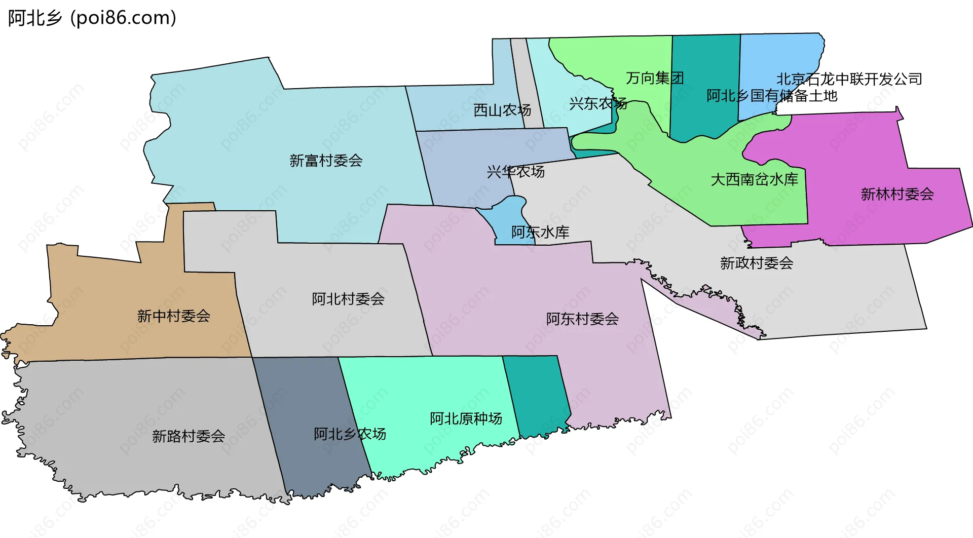 阿北乡边界地图(五级行政区划)
