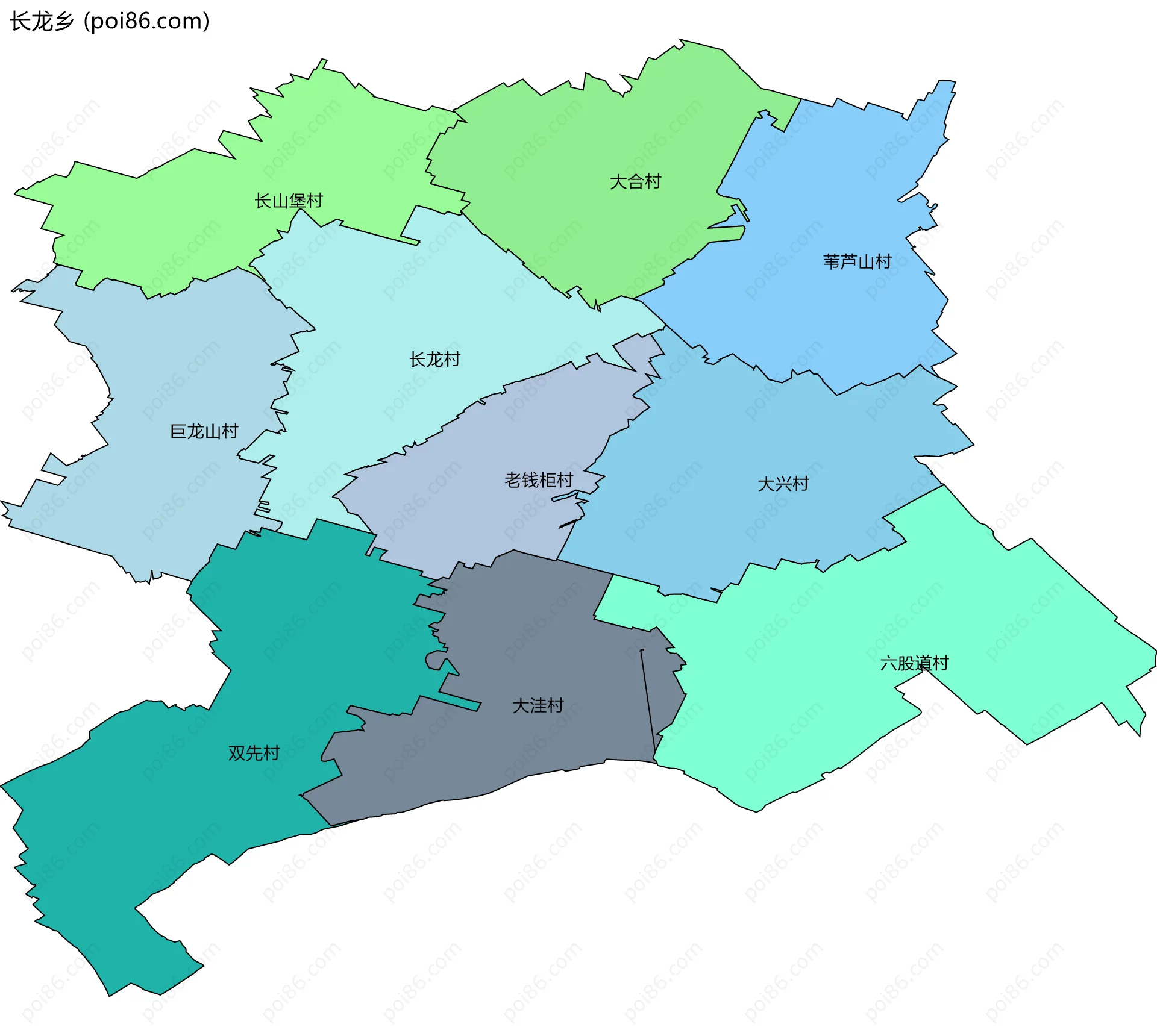 长龙乡边界地图(五级行政区划)