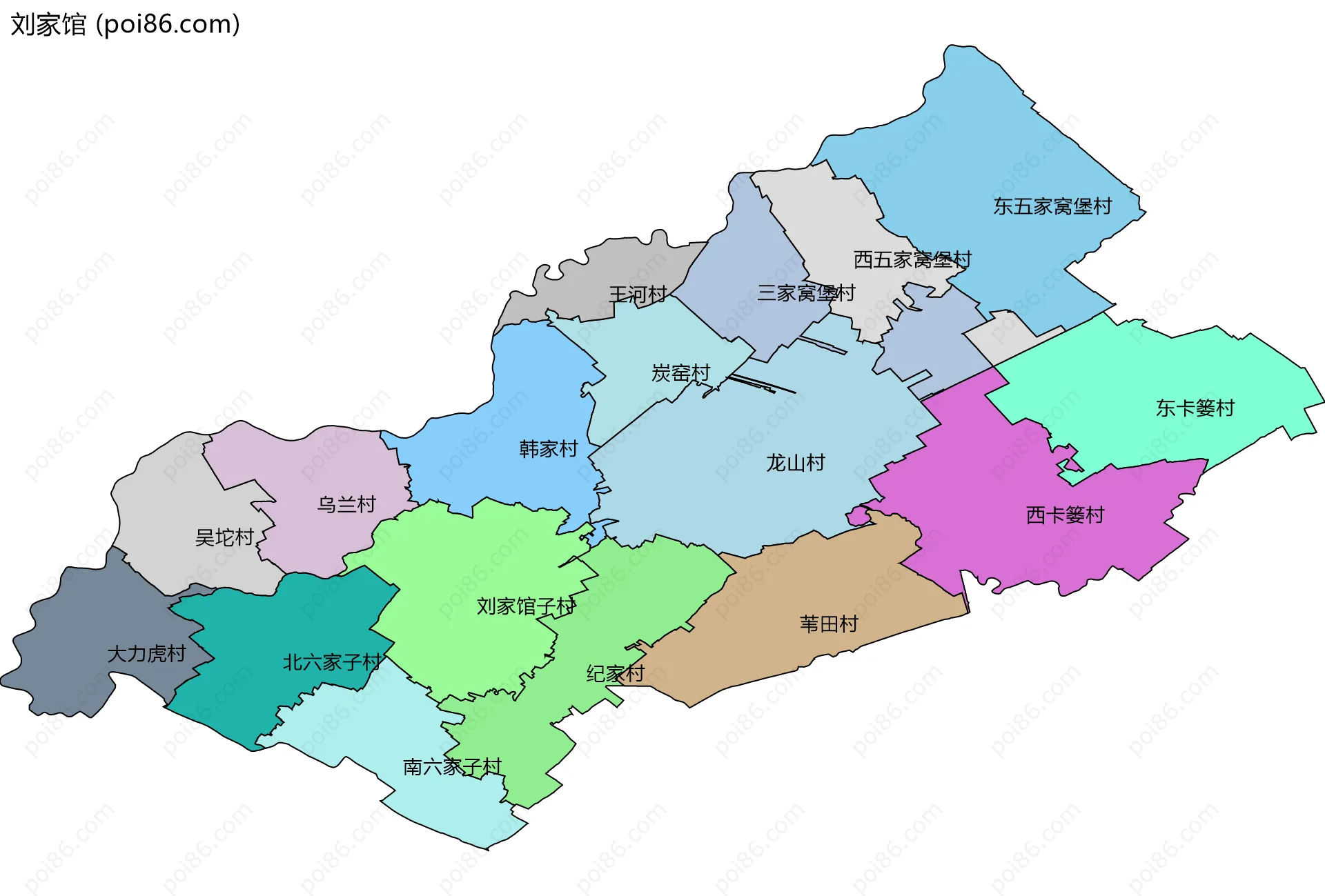 刘家馆边界地图(五级行政区划)