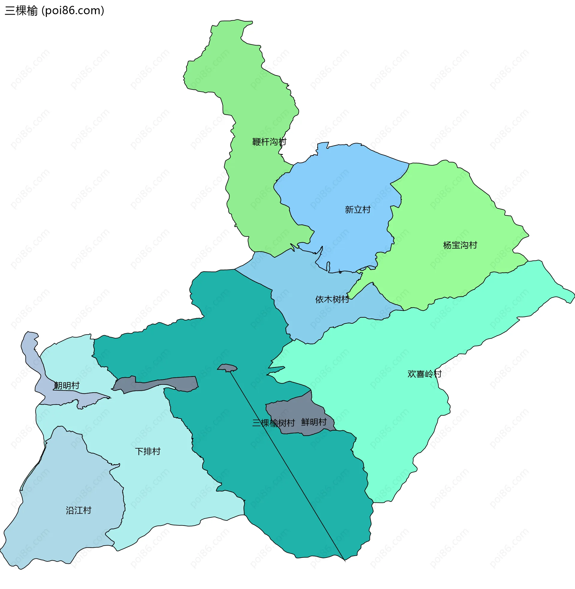 三棵榆边界地图(五级行政区划)