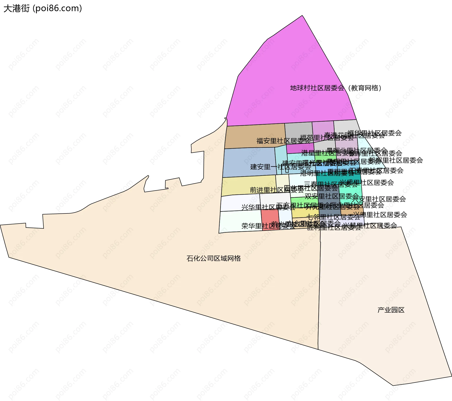 大港街边界地图(五级行政区划)