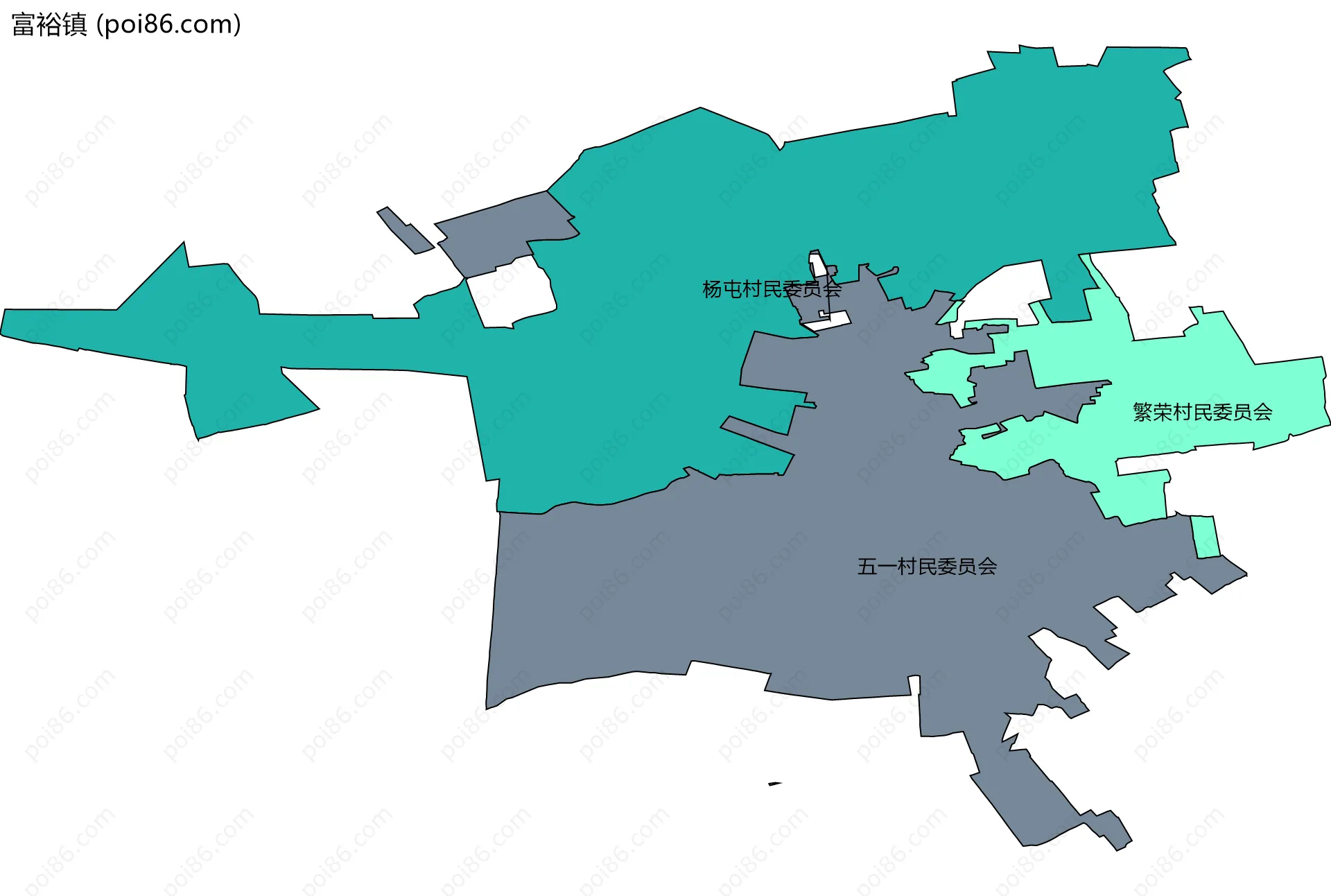 富裕镇边界地图(五级行政区划)