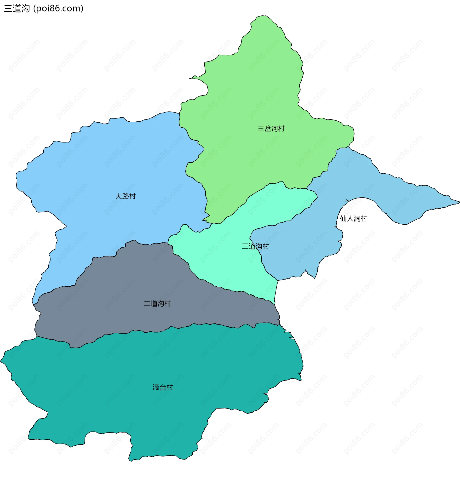 三道沟边界地图(五级行政区划)