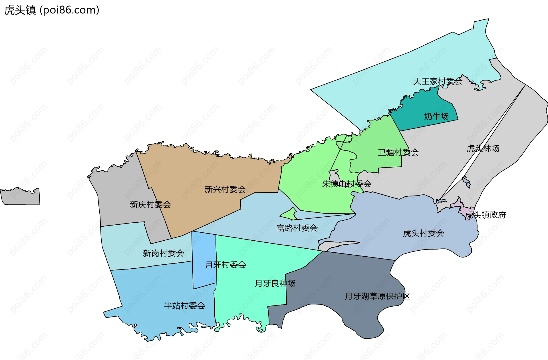 虎头镇边界地图(五级行政区划)