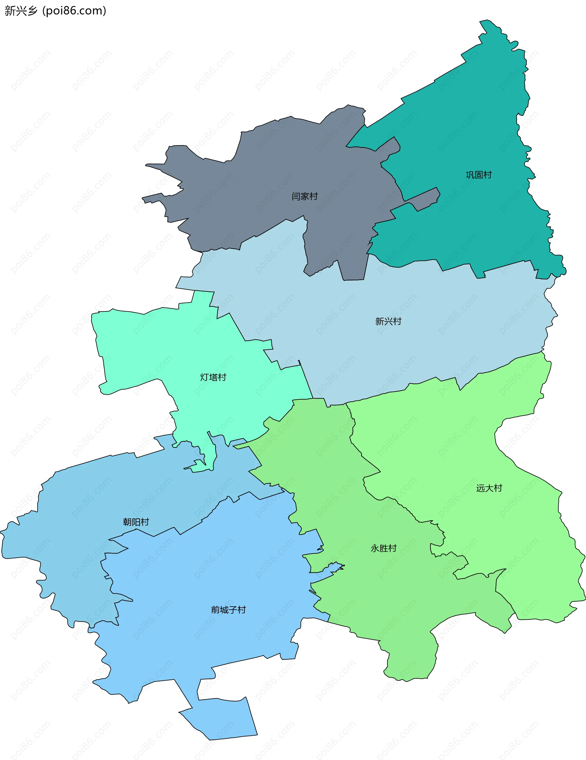 新兴乡边界地图(五级行政区划)