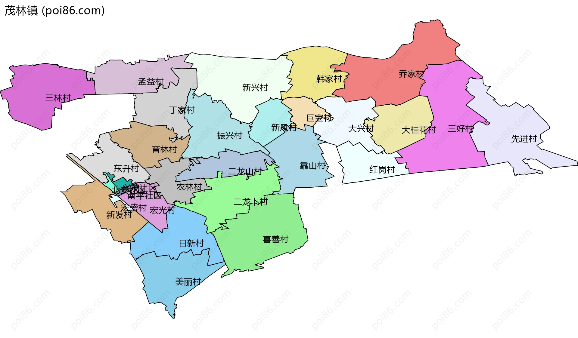 茂林镇边界地图(五级行政区划)