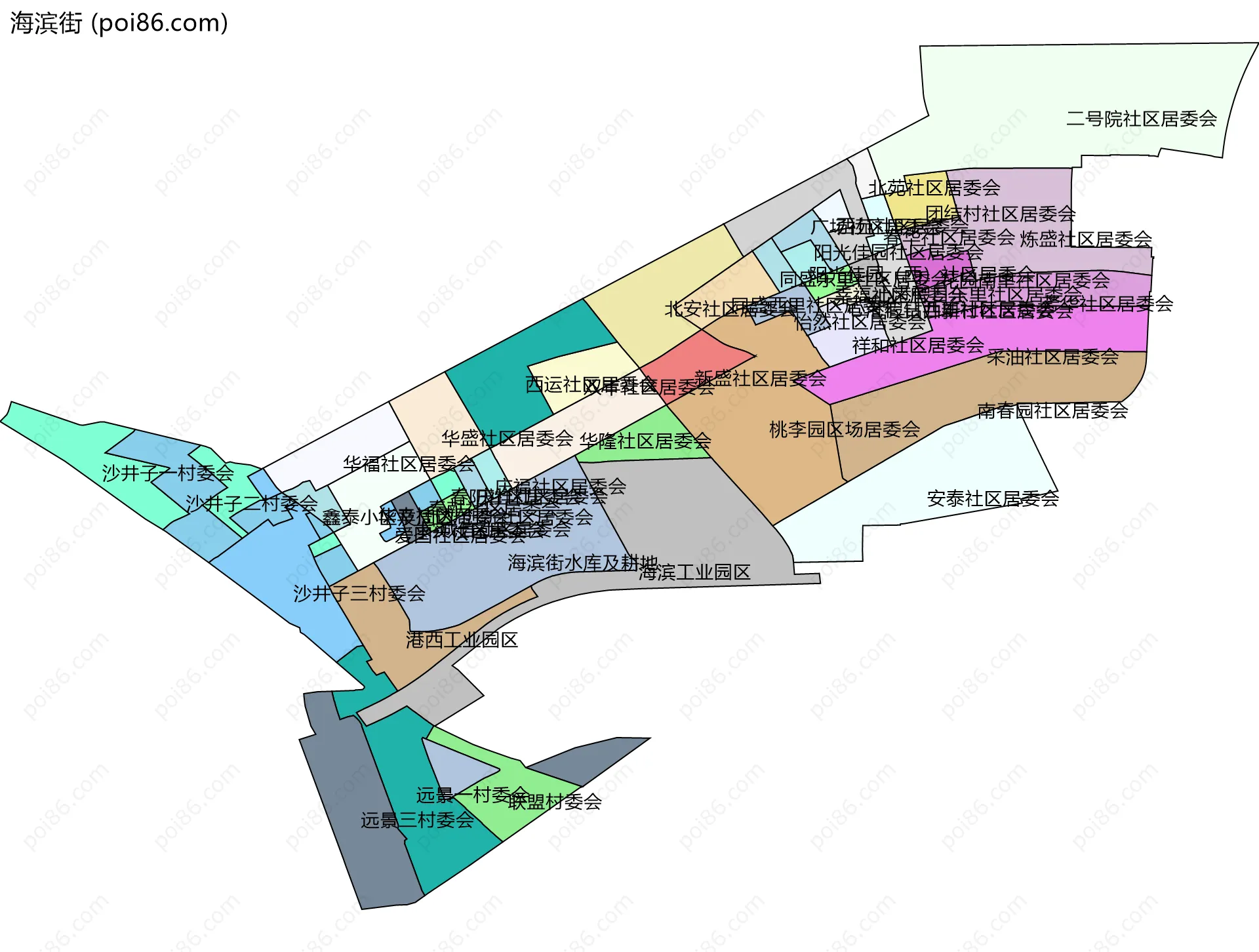 海滨街边界地图(五级行政区划)