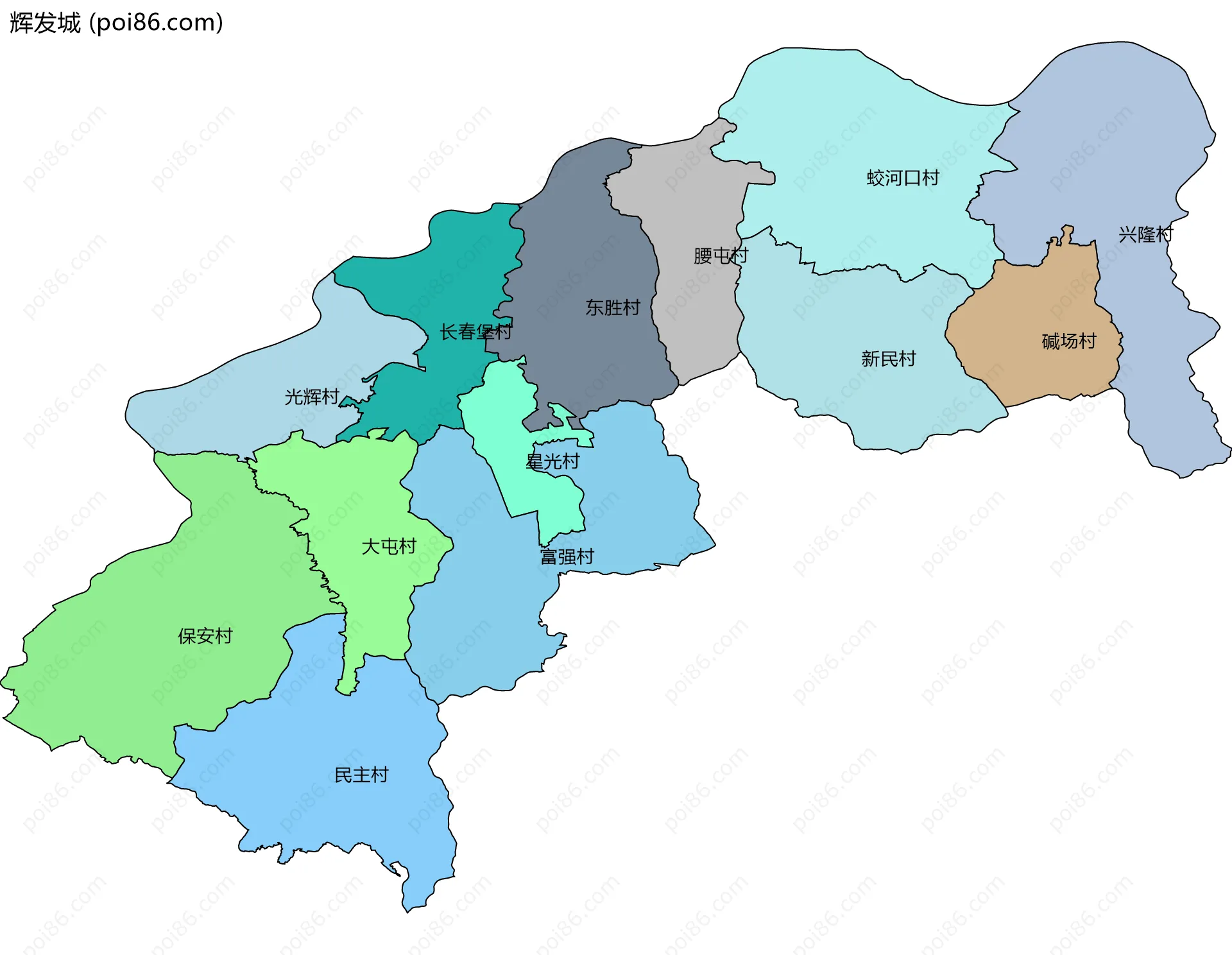 辉发城边界地图(五级行政区划)