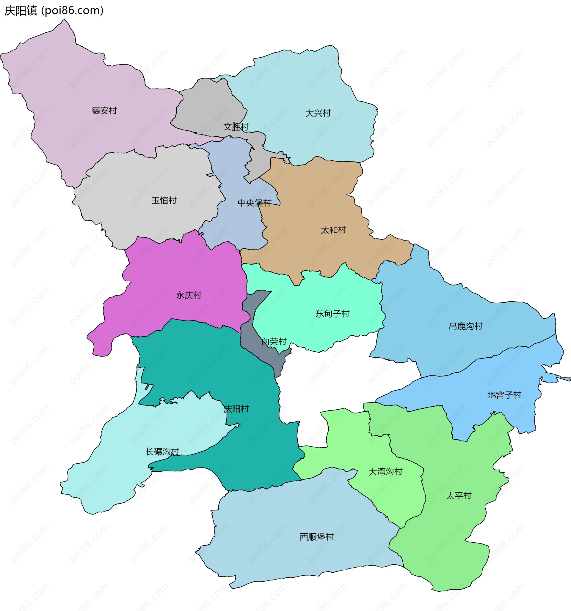 庆阳镇边界地图(五级行政区划)