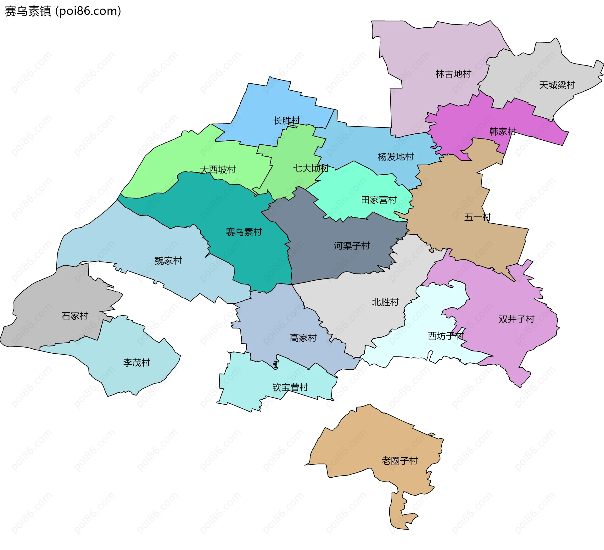 赛乌素镇边界地图(五级行政区划)