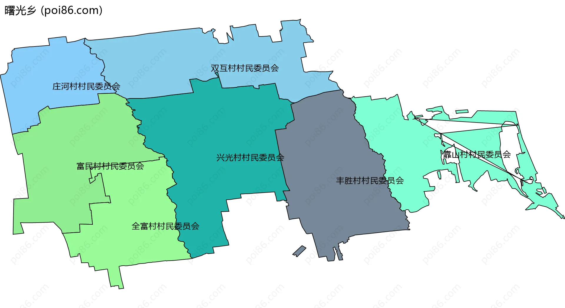 曙光乡边界地图(五级行政区划)