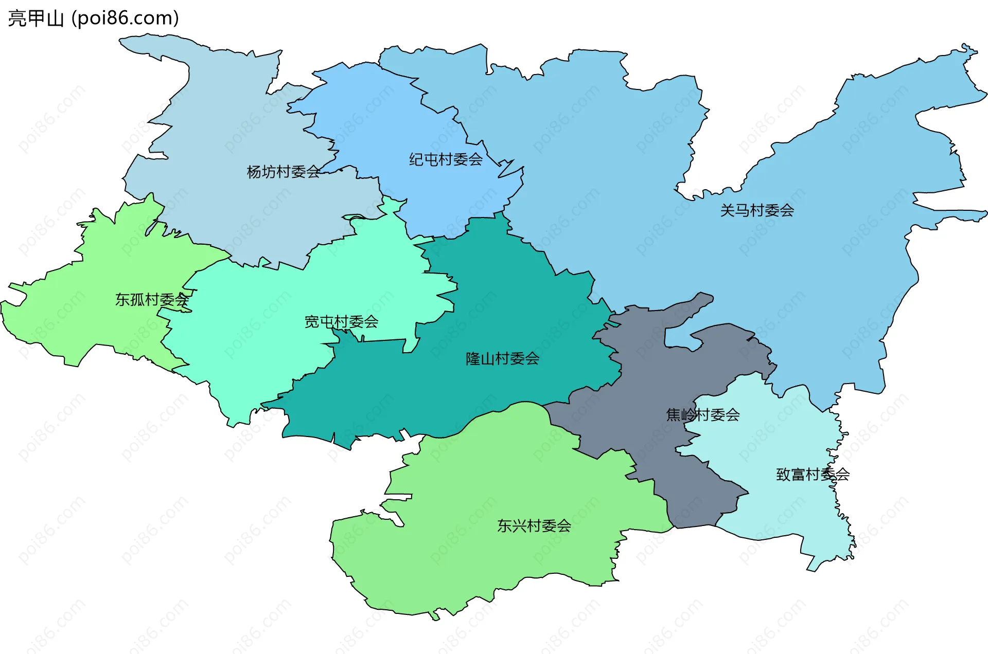 亮甲山边界地图(五级行政区划)