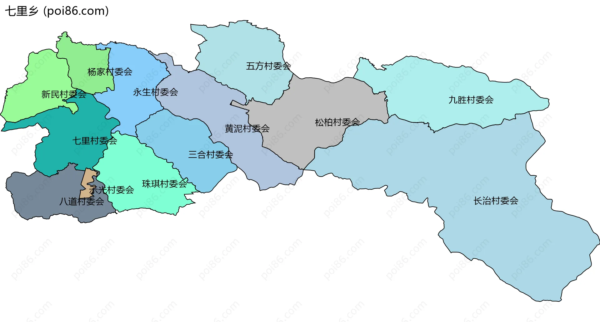 七里乡边界地图(五级行政区划)