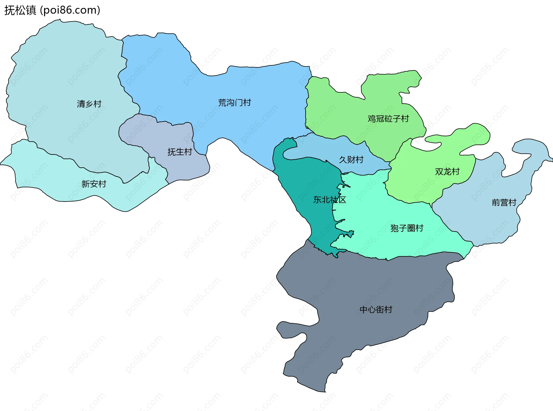 抚松镇边界地图(五级行政区划)
