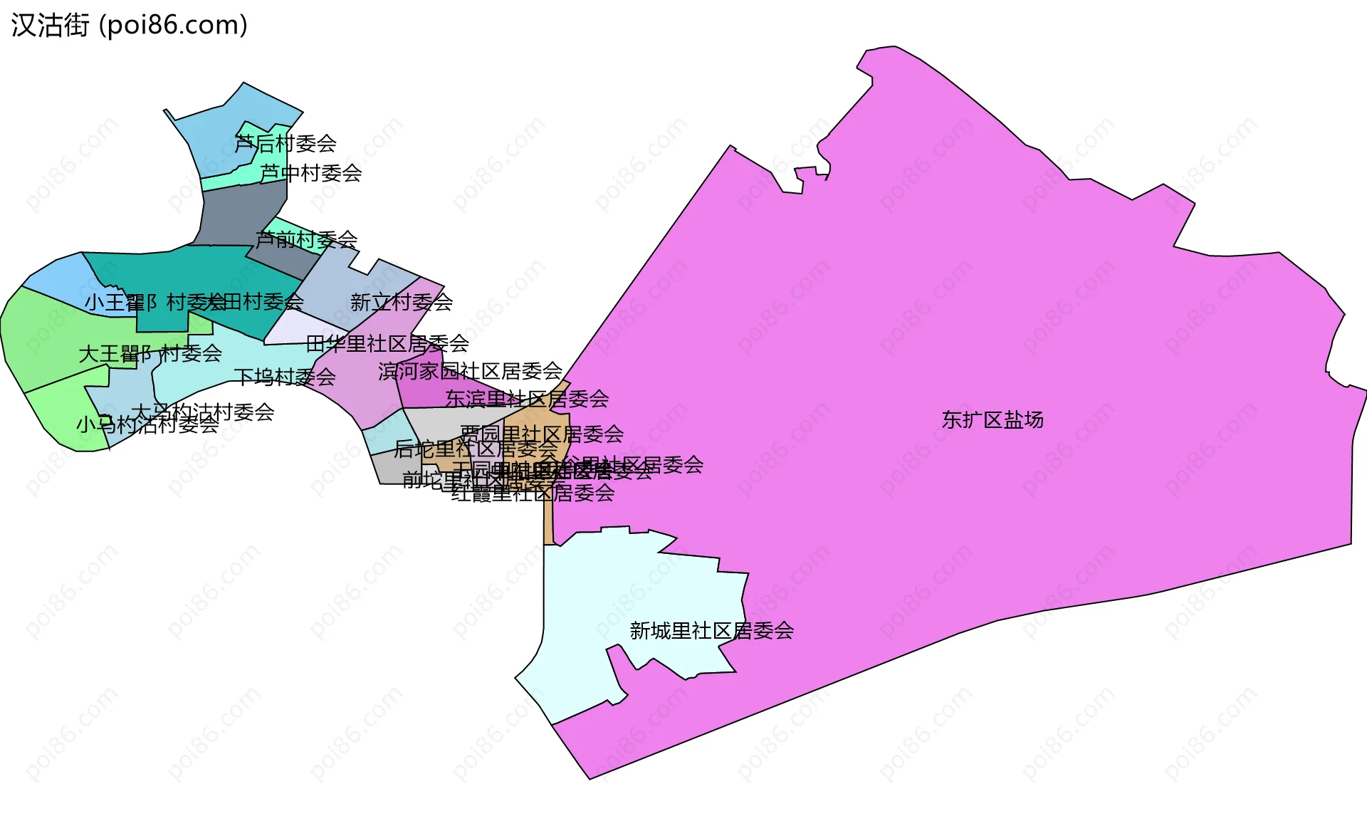 汉沽街边界地图(五级行政区划)