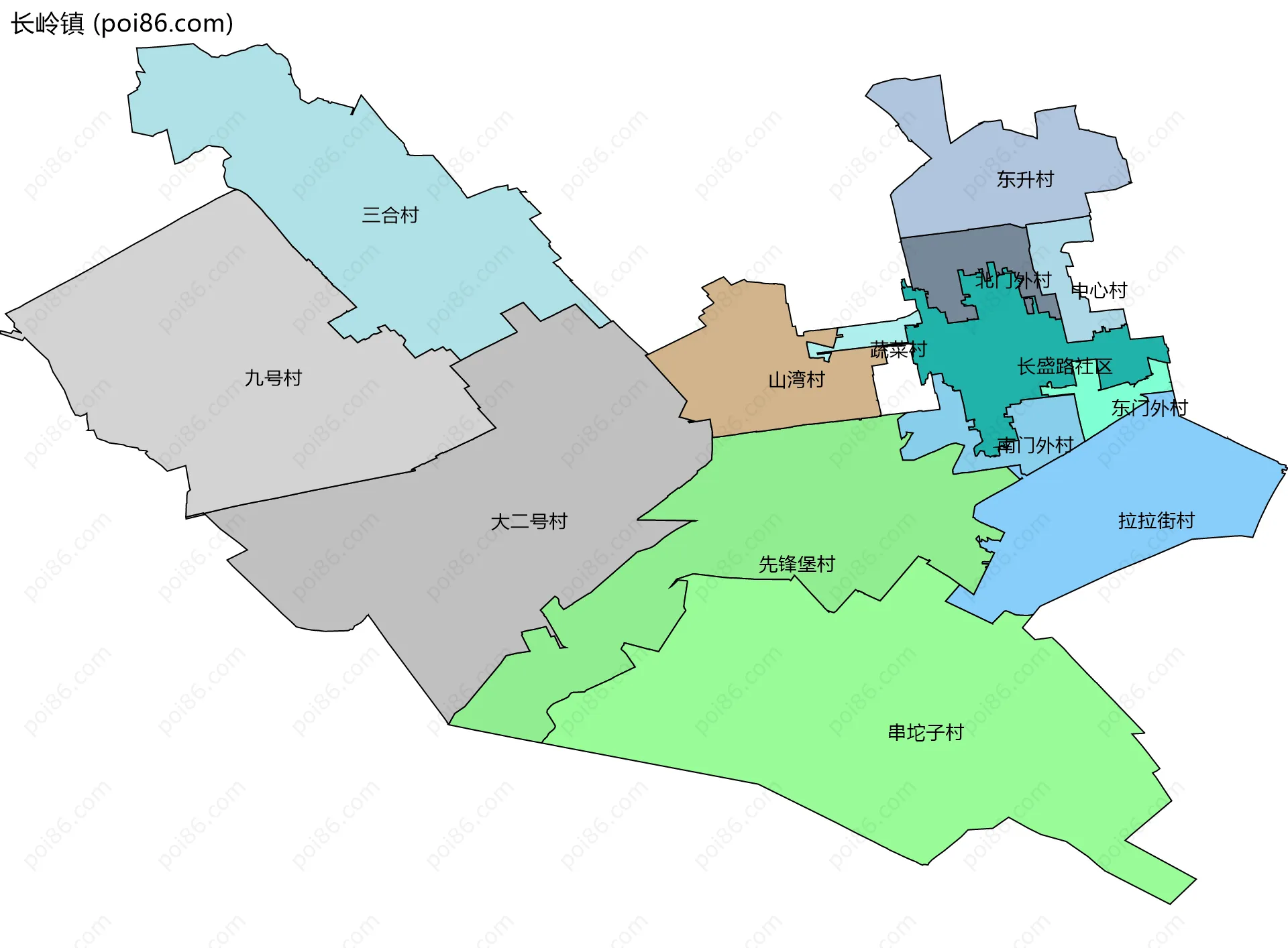 长岭镇边界地图(五级行政区划)