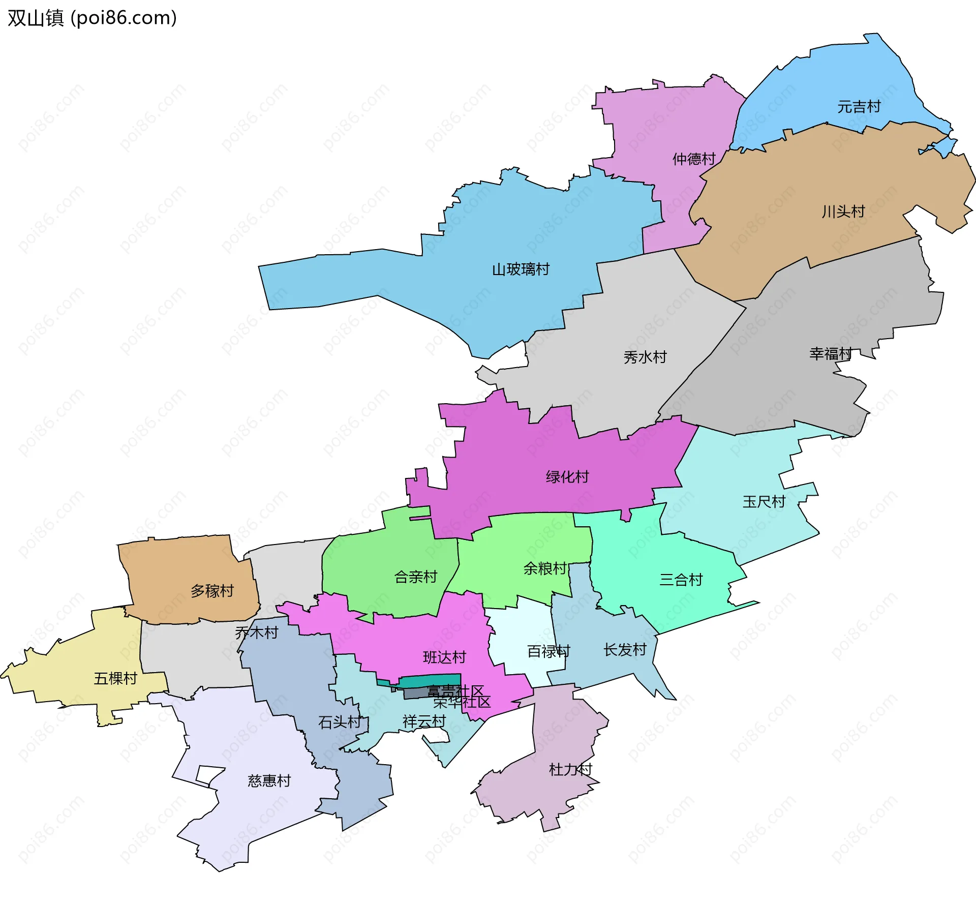 双山镇边界地图(五级行政区划)
