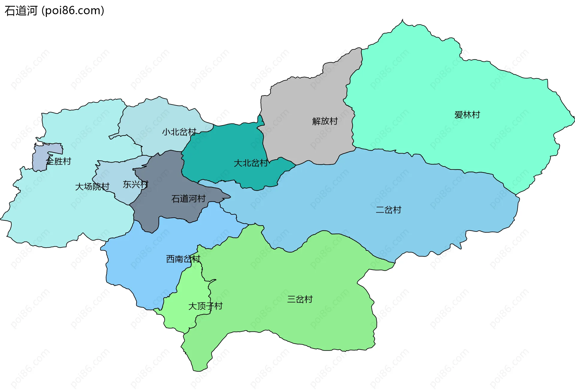 石道河边界地图(五级行政区划)